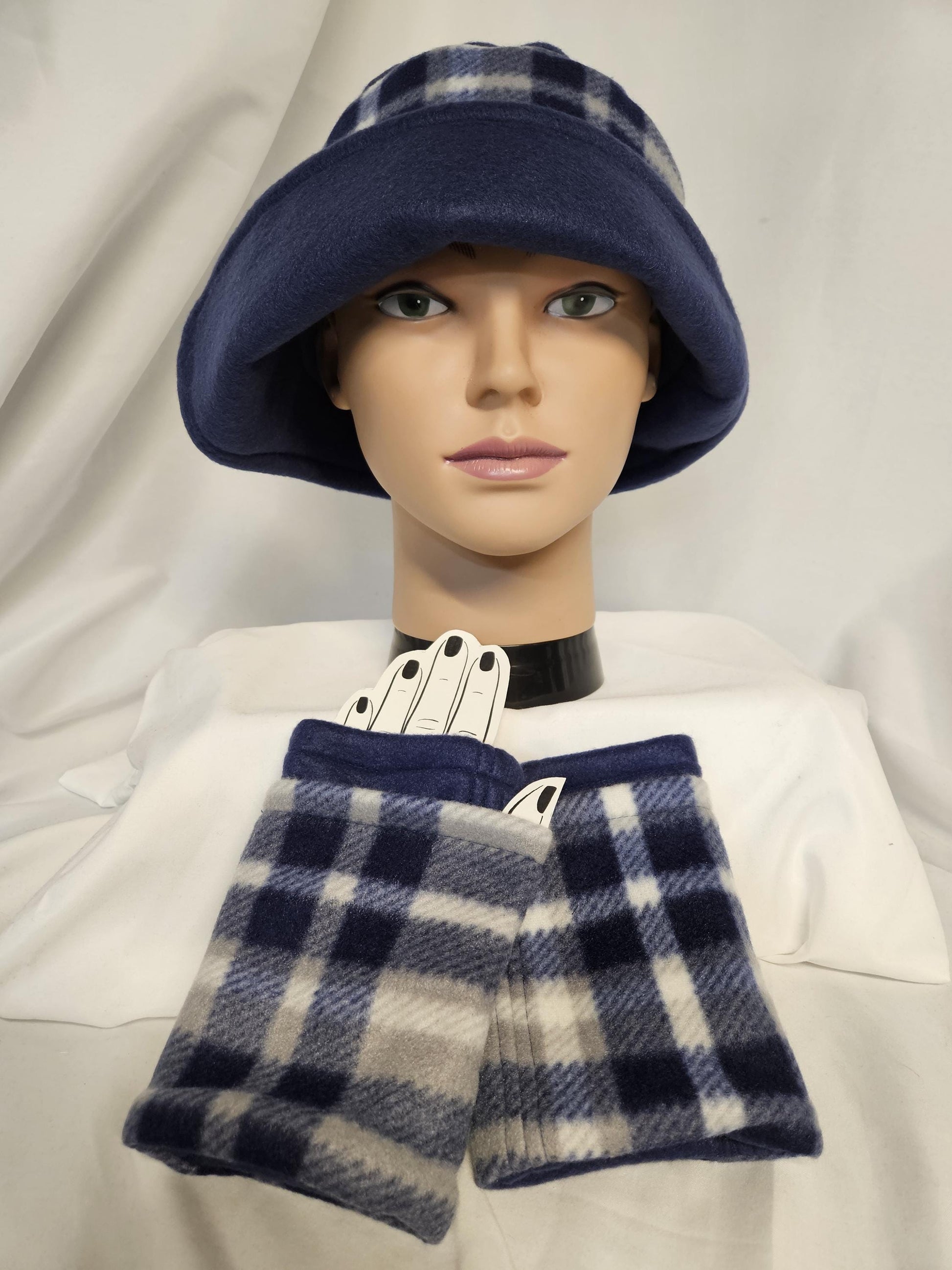 Blue Plaid Fleece Winter Right Side Flapper Hat