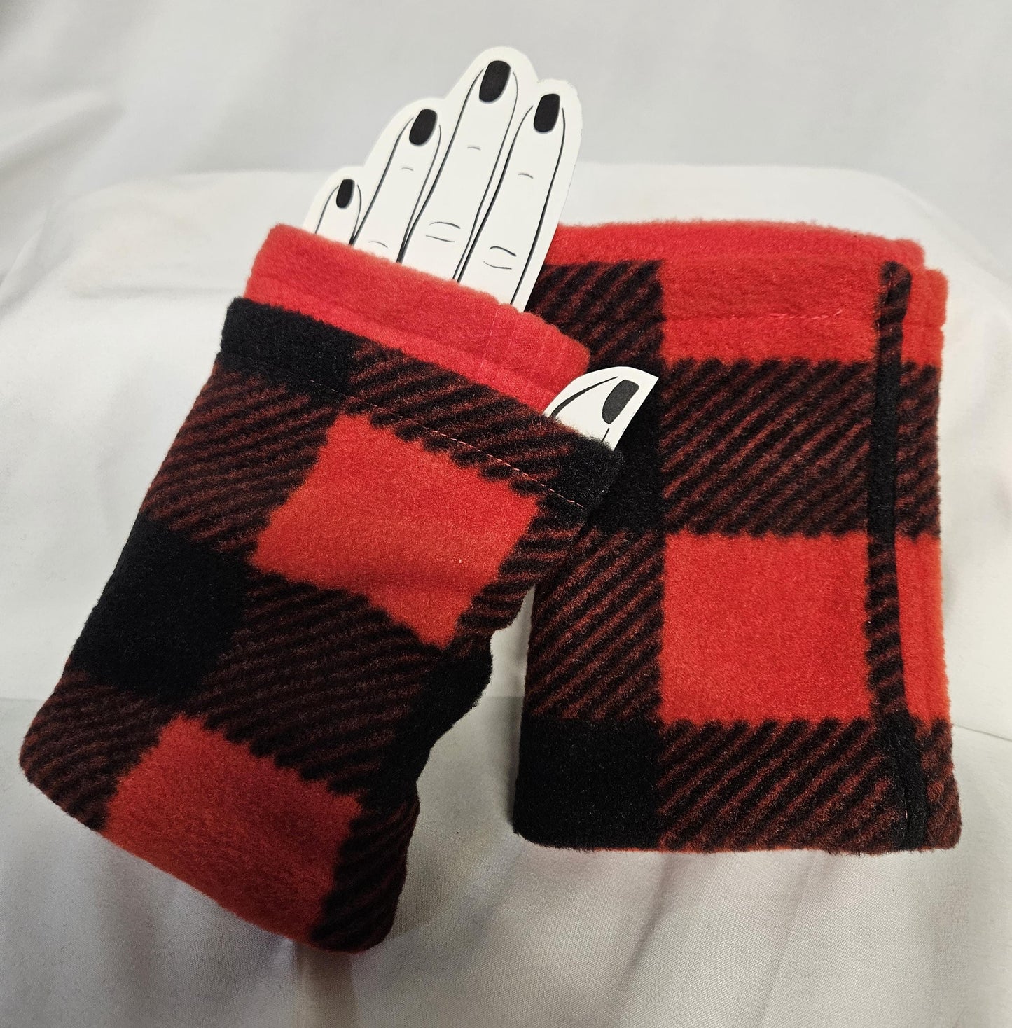 Black and Red Buffalo Check Fleece Fingerless Gloves Winter Warm Half Finger Gloves Half Mitten texting gloves