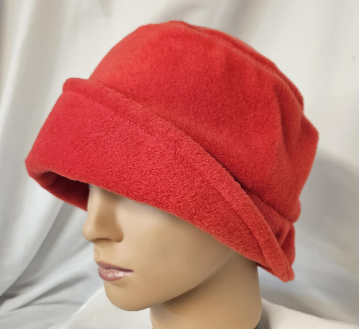 Red Fleece Winter cloche, Ladies cloche hat, right side flapper hats, Left side flapper hats, women's vintage winter hat, chemo cover