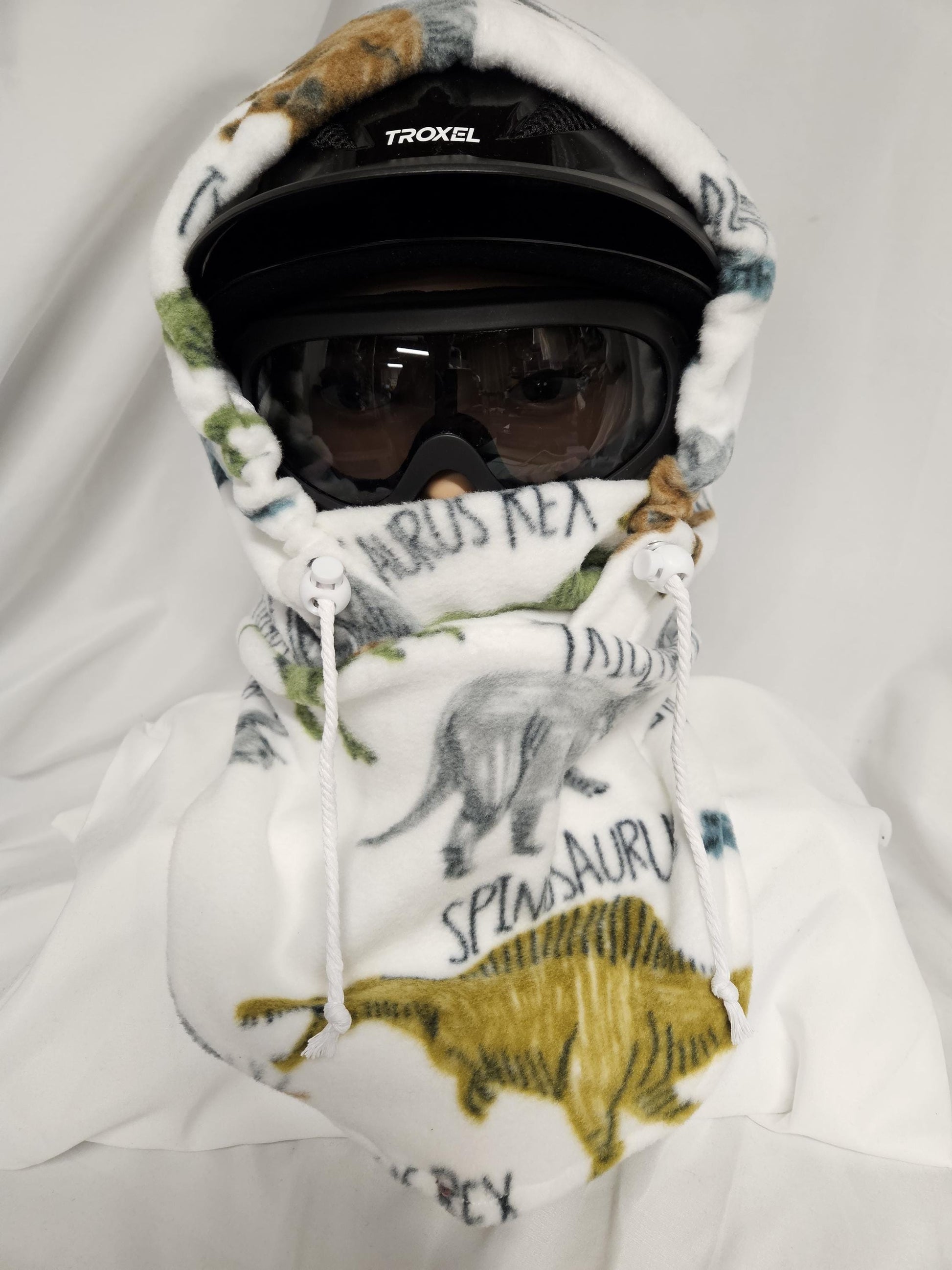Dino with Words Anti Pill Fleece Large Hoodaclava, Riding Helmet Cover, Hoodie Hat, Ski Mask, 4-in-1 Fleece Hood Cover, Winter Hat, Snood