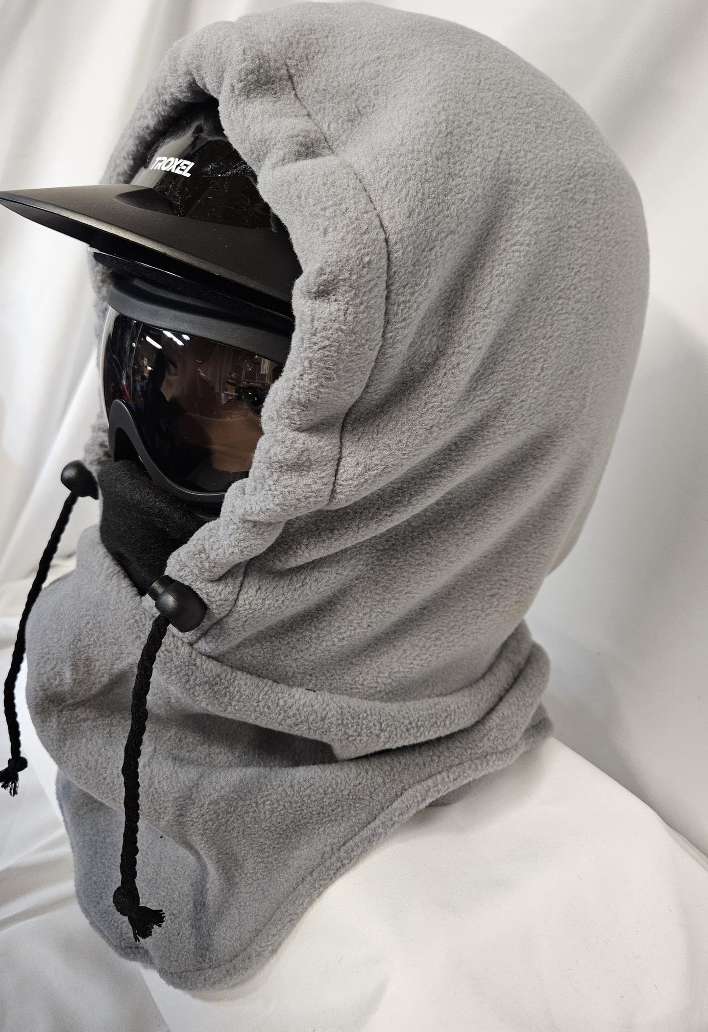 Gray with black mask Anti Pill Fleece Large Hoodaclava, Riding Helmet Cover, Hoodie Hat, Ski Mask, Winter Hat, Snood