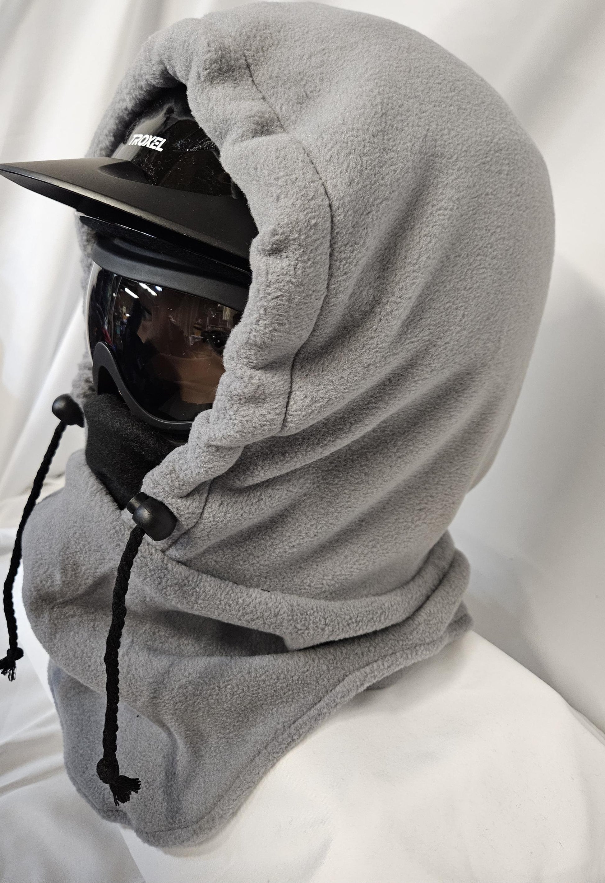 Gray with black mask Anti Pill Fleece Large Hoodaclava, Riding Helmet Cover, Hoodie Hat, Ski Mask, Winter Hat, Snood