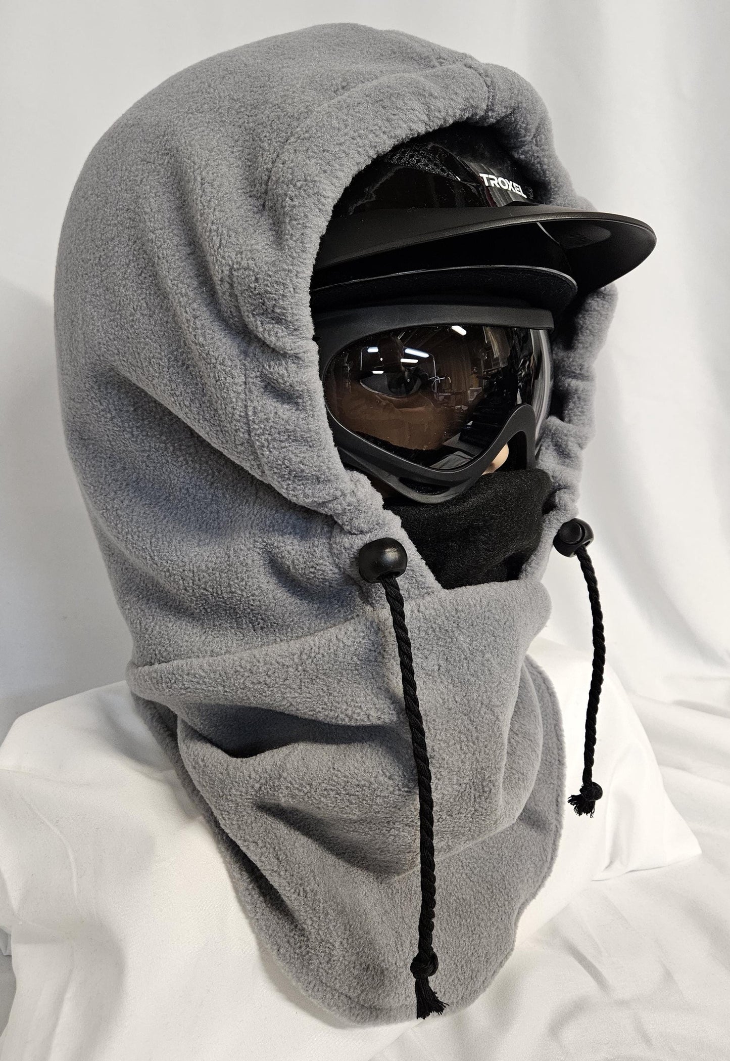 Gray with black mask Anti Pill Fleece Large Hoodaclava, Riding Helmet Cover, Hoodie Hat, Ski Mask, Winter Hat, Snood