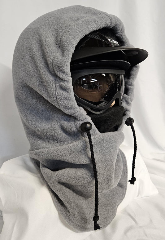 Gray with black mask Anti Pill Fleece Large Hoodaclava, Riding Helmet Cover, Hoodie Hat, Ski Mask, Winter Hat, Snood