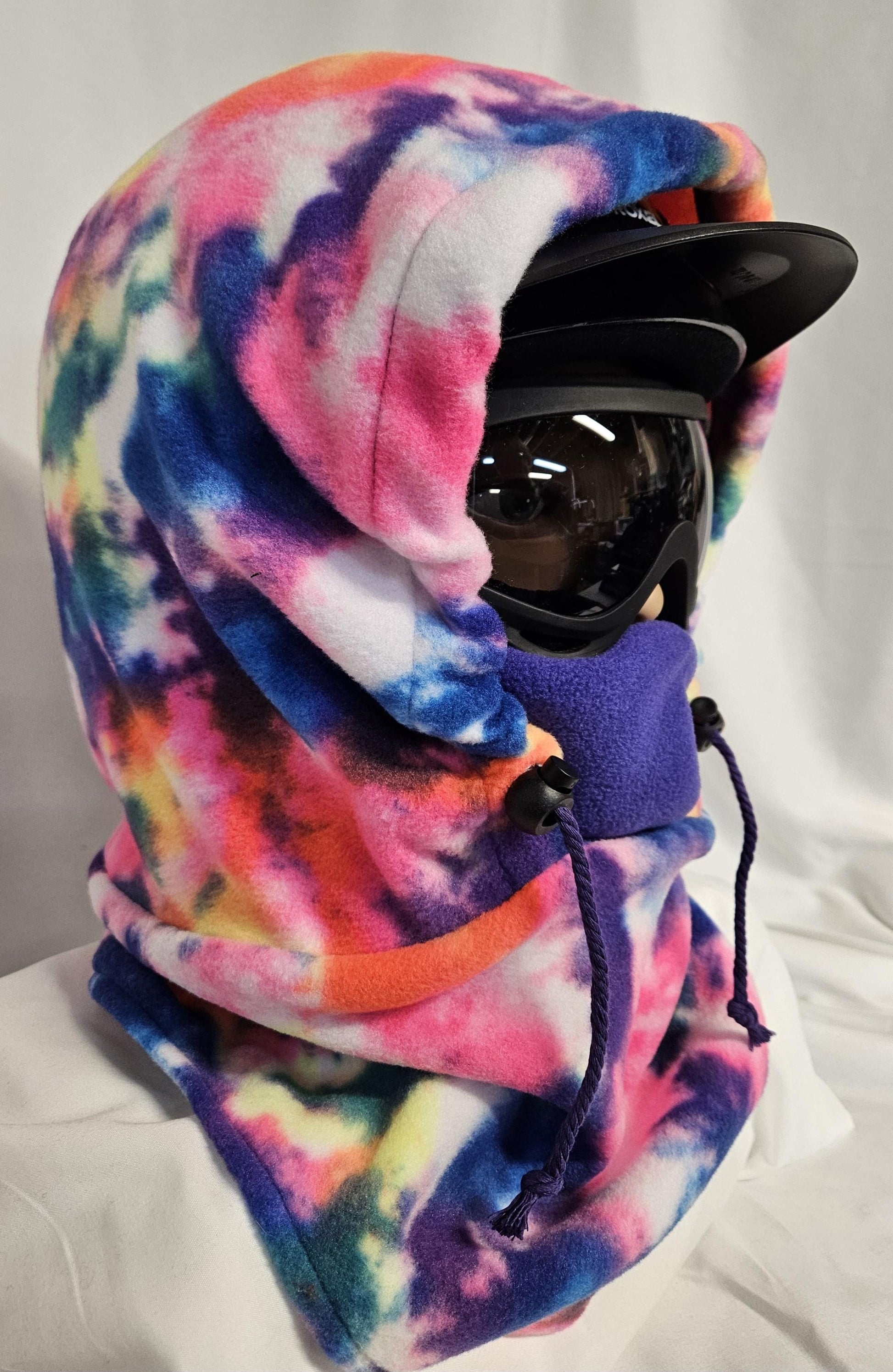 Rainbow Spatter Anti Pill Fleece Large Ski Helmet Cover with purple mask
