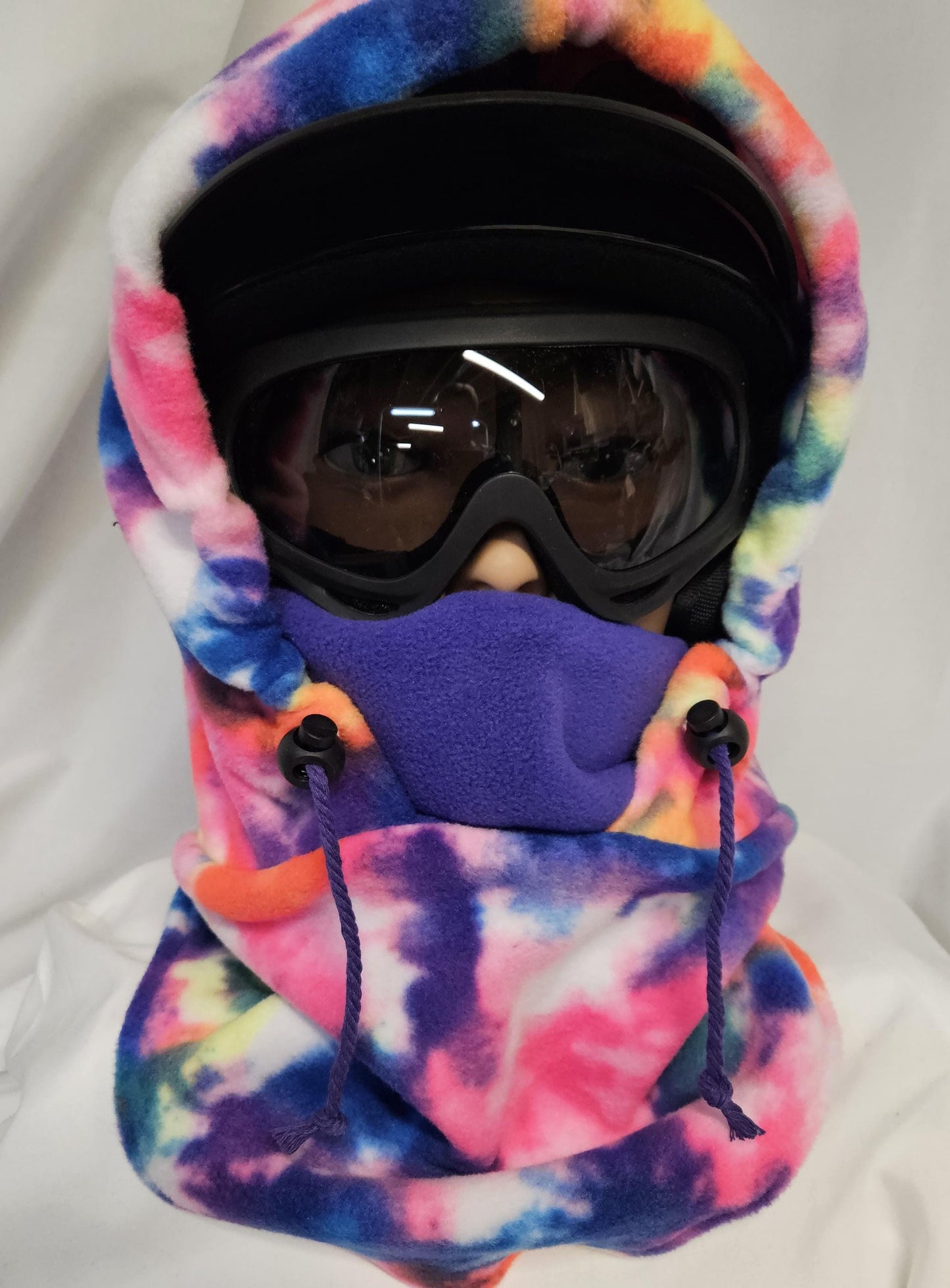 Rainbow Spatter Anti Pill Fleece Large Ski Helmet Cover with purple mask