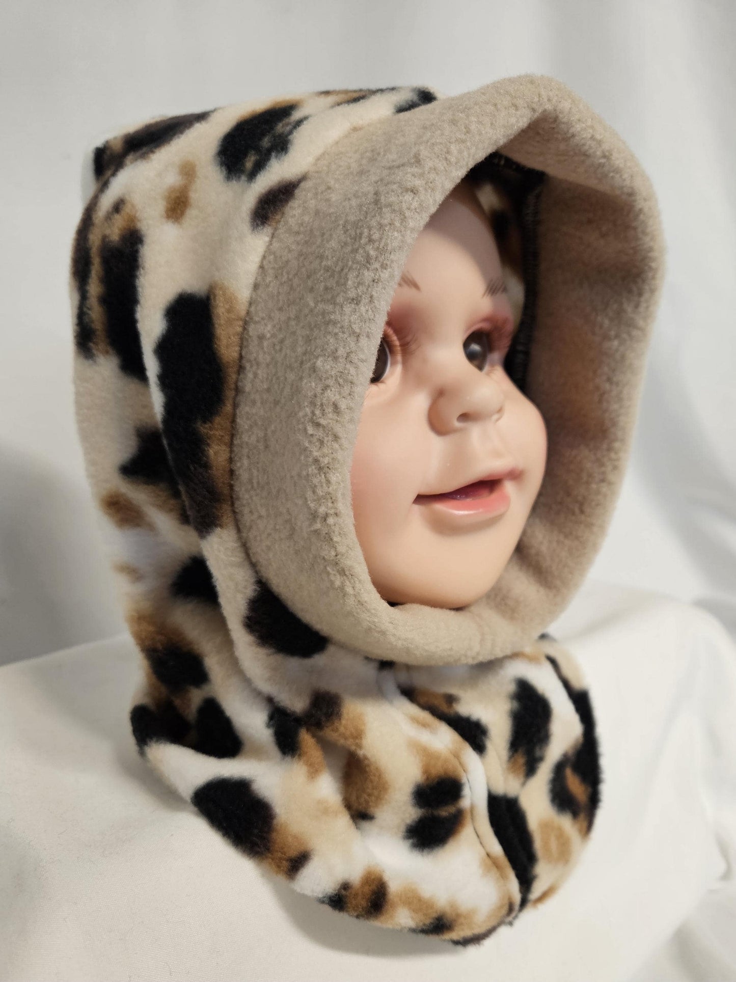 Animal Spots Cozy Fleece Winter Hood – Children’s Large (Fits Ages 18 - 24 months) | Handmade Balaclava