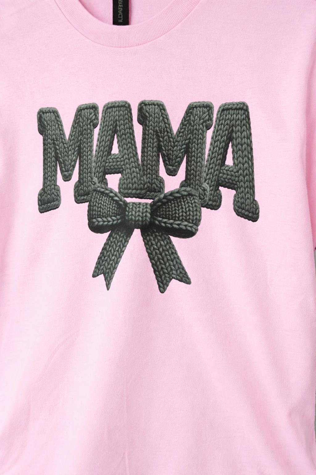 Mama Faux Knit T-Shirt | Light Pink Mama Shirt | Knitted Look Graphic Tee | Mother’s Day Shirt | Cozy Mom Aesthetic Tee