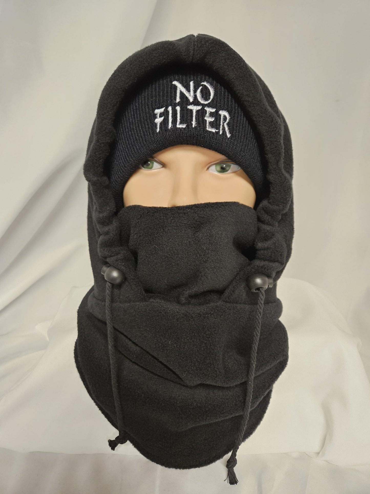 No Filter Winter Bundle | Embroidered Beanie & Fleece Balaclava Set | Cold Weather Face Cover | Cozy Winter Gear | Unisex sz M