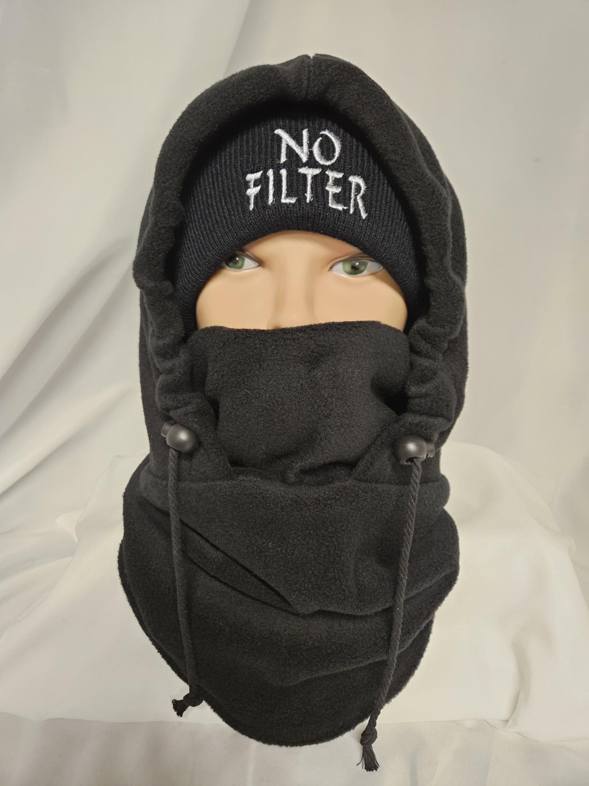 No Filter Winter Bundle | Embroidered Beanie & Fleece Balaclava Set | Cold Weather Face Cover | Cozy Winter Gear | Unisex sz M