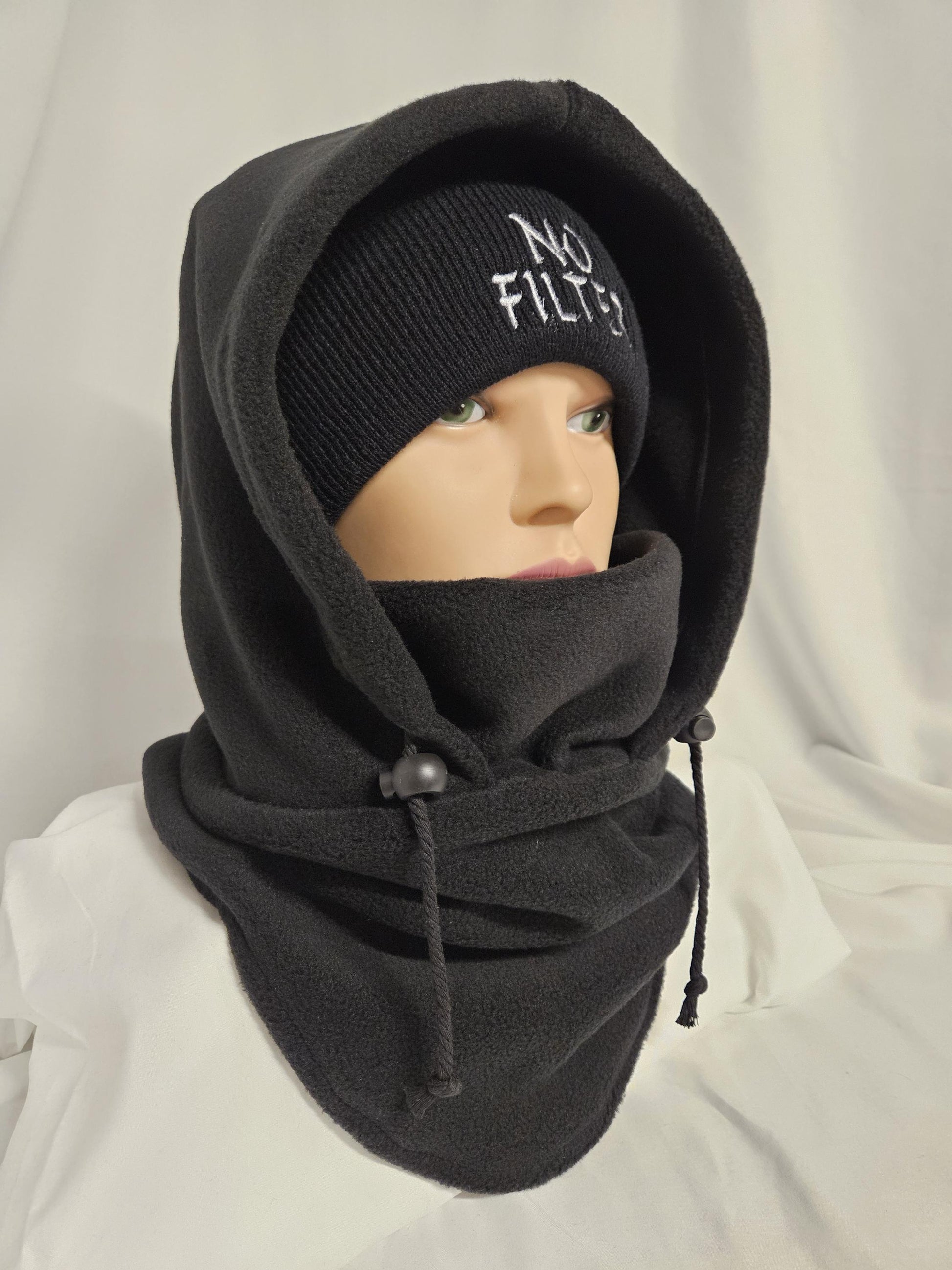 No Filter Winter Bundle | Embroidered Beanie & Fleece Balaclava Set | Cold Weather Face Cover | Cozy Winter Gear | Unisex sz M