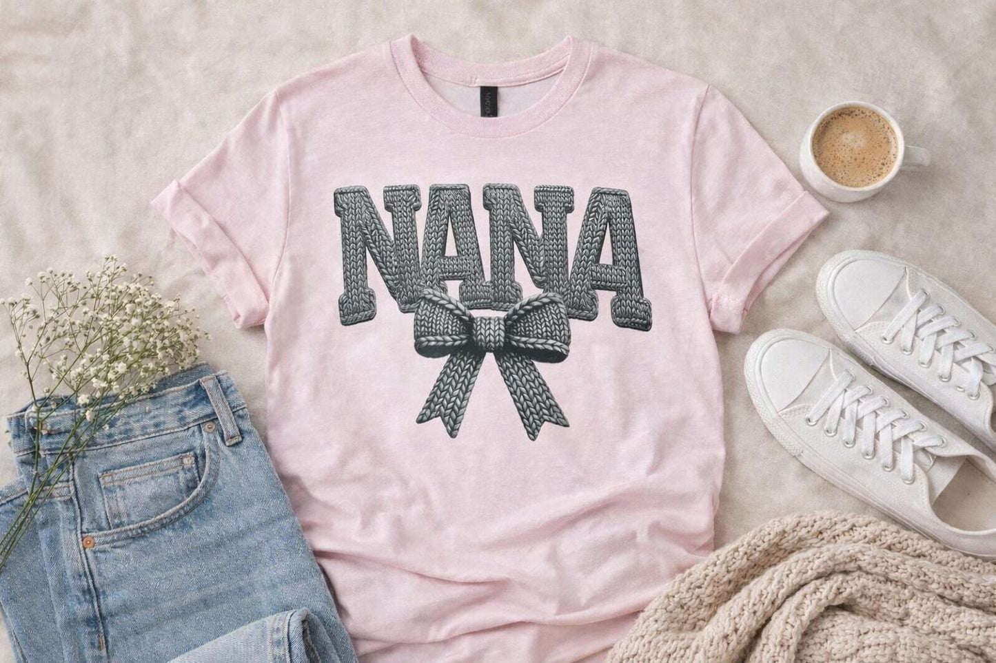 Personalized Grandma Shirt – Nana Mimi Gigi Shirt – Knit Style Grandma Tee – Mother’s Day Gift – Grandma Bow Shirt – Custom Grandma T-Shirt