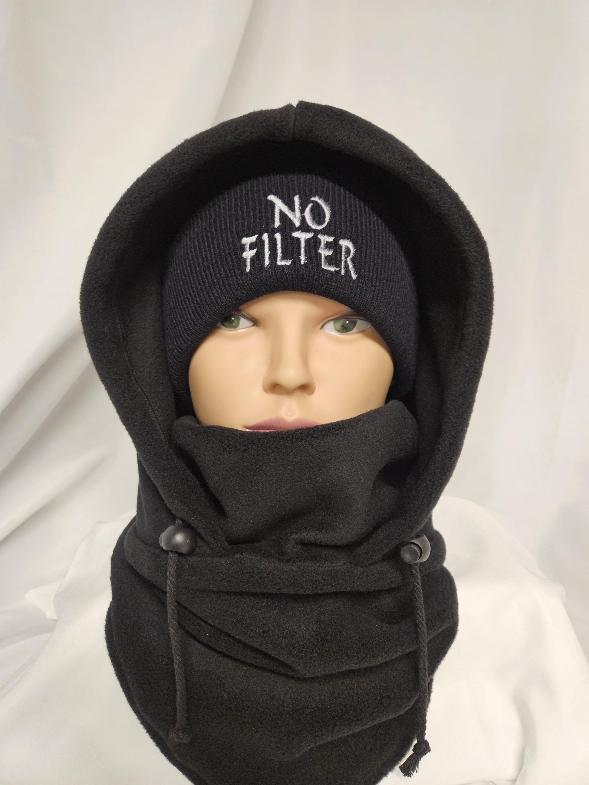 No Filter Winter Bundle | Embroidered Beanie & Fleece Balaclava Set | Cold Weather Face Cover | Cozy Winter Gear | Unisex sz M