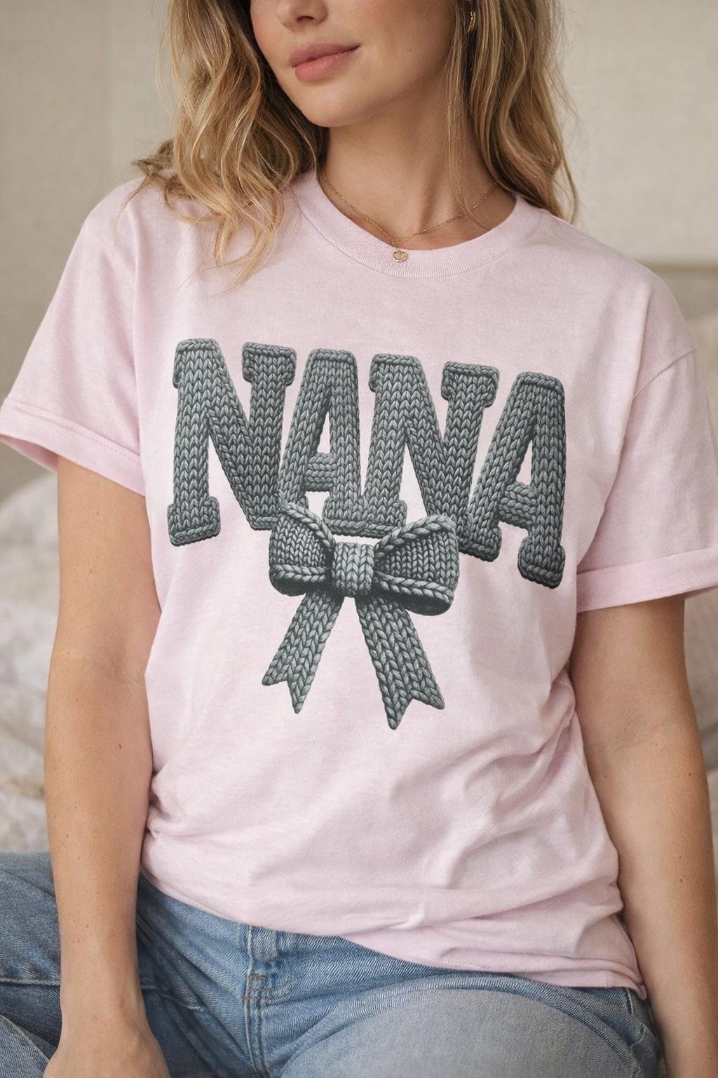 Personalized Grandma Shirt – Nana Mimi Gigi Shirt – Knit Style Grandma Tee – Mother’s Day Gift – Grandma Bow Shirt – Custom Grandma T-Shirt
