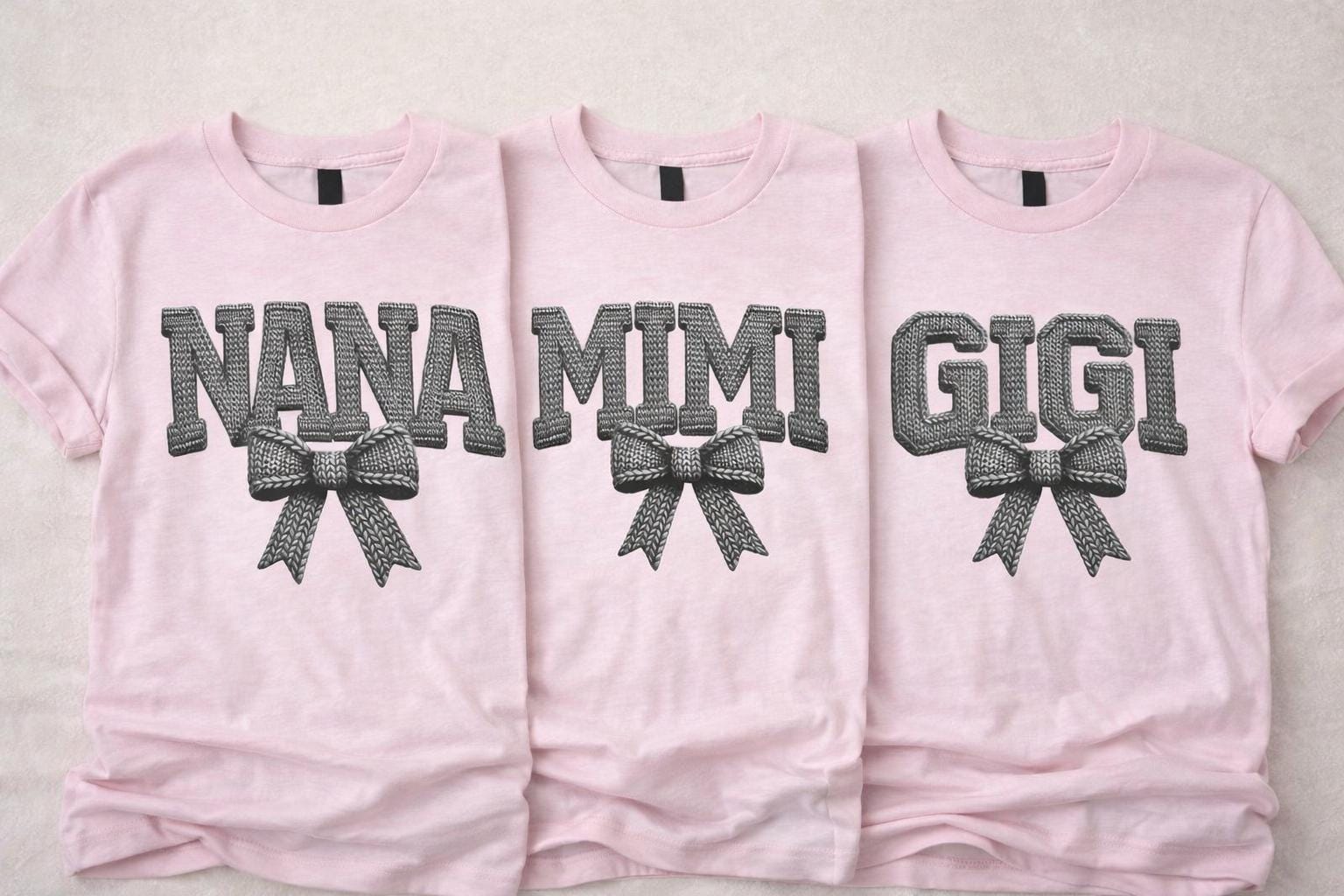 Personalized Grandma Shirt – Nana Mimi Gigi Shirt – Knit Style Grandma Tee – Mother’s Day Gift – Grandma Bow Shirt – Custom Grandma T-Shirt