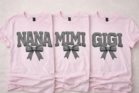 Personalized Grandma Shirt – Nana Mimi Gigi Shirt – Knit Style Grandma Tee – Mother’s Day Gift – Grandma Bow Shirt – Custom Grandma T-Shirt