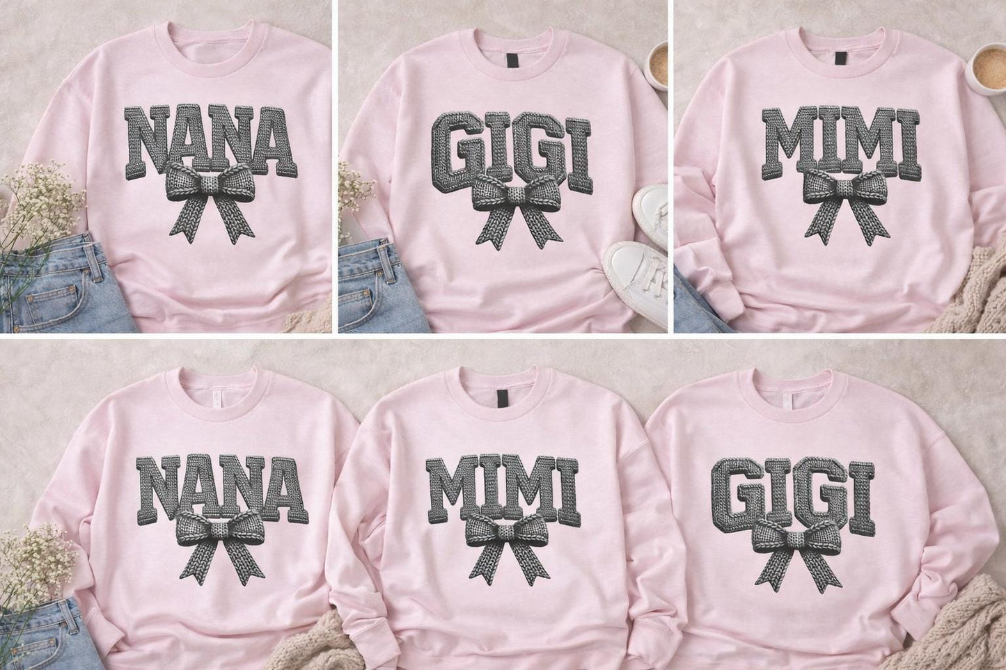 Personalized Grandma Sweatshirt – Nana Mimi Gigi Shirt – Knit Style Grandma Sweatshirt– Mother’s Day Gift – Grandma Bow Sweatshirt