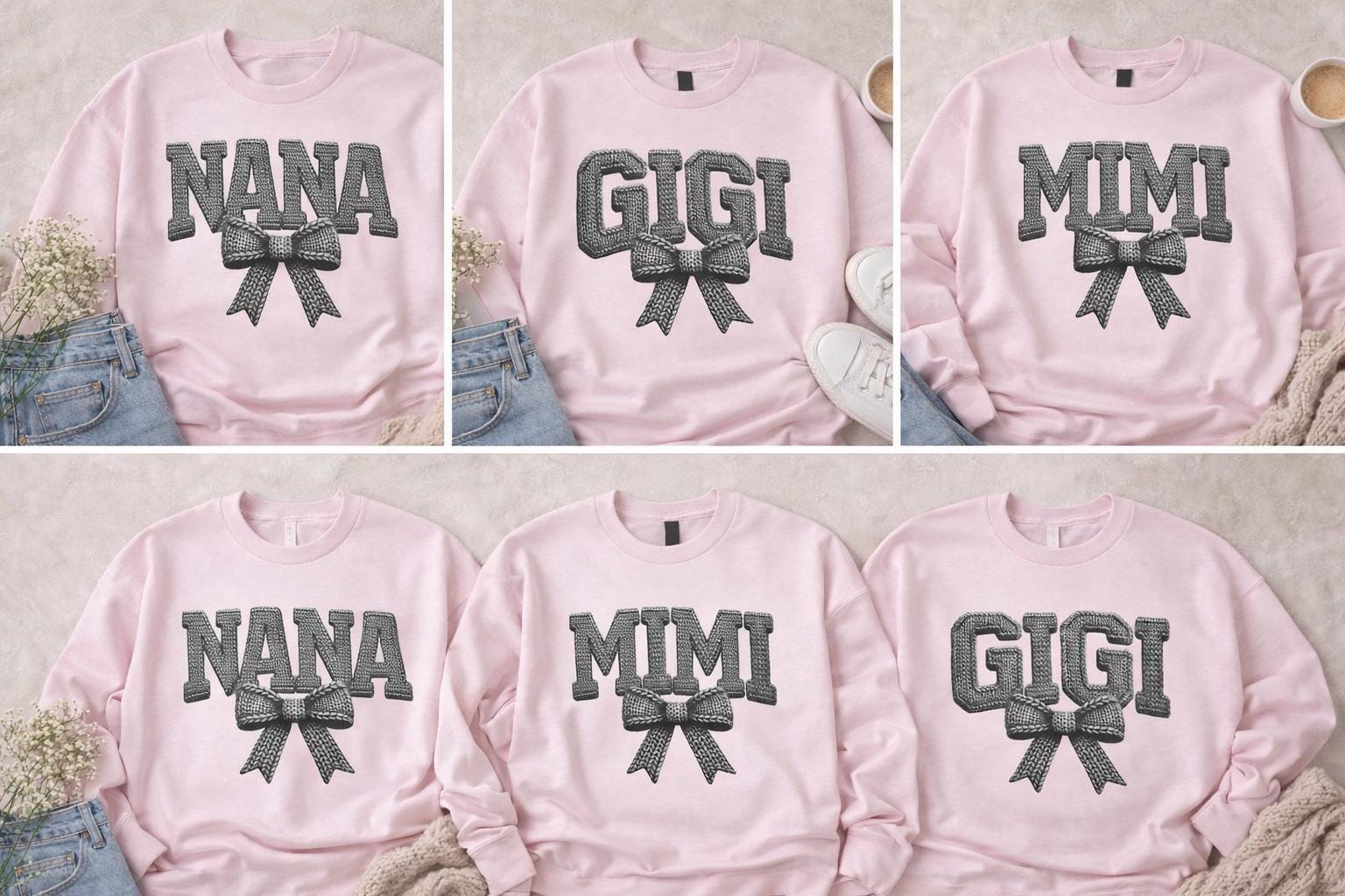 Personalized Grandma Sweatshirt – Nana Mimi Gigi Shirt – Knit Style Grandma Sweatshirt– Mother’s Day Gift – Grandma Bow Sweatshirt