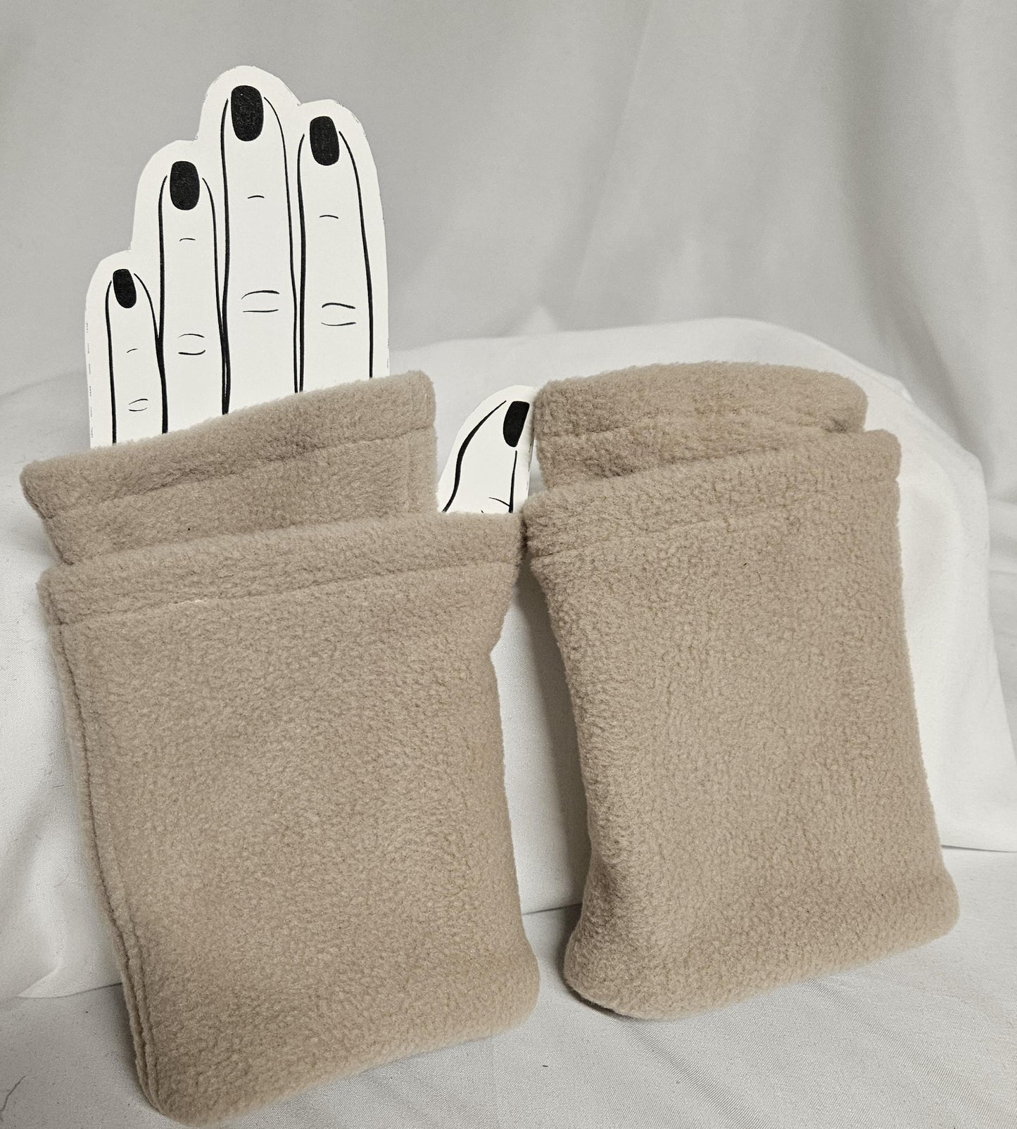 Beige Fleece Fingerless Gloves