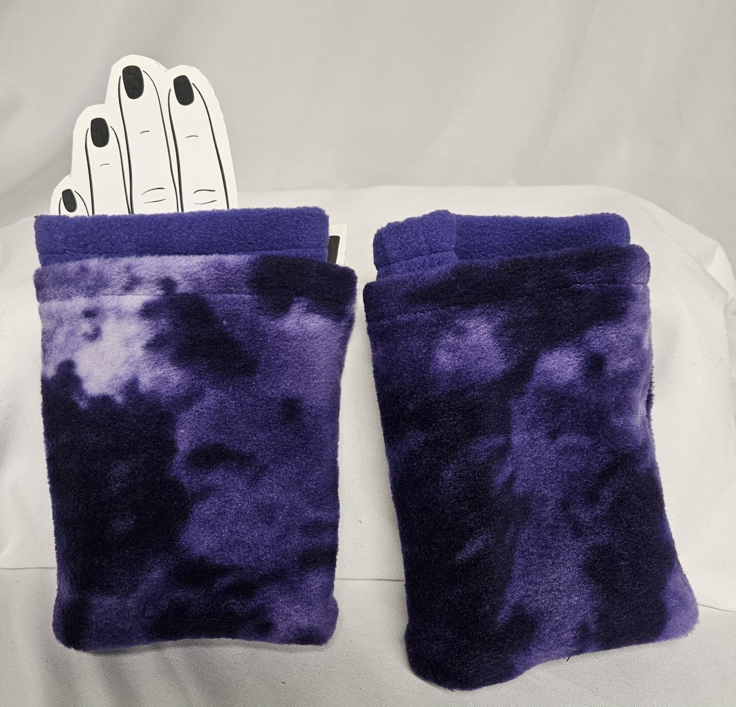 Purple Marbled Print Fleece Fingerless Gloves
