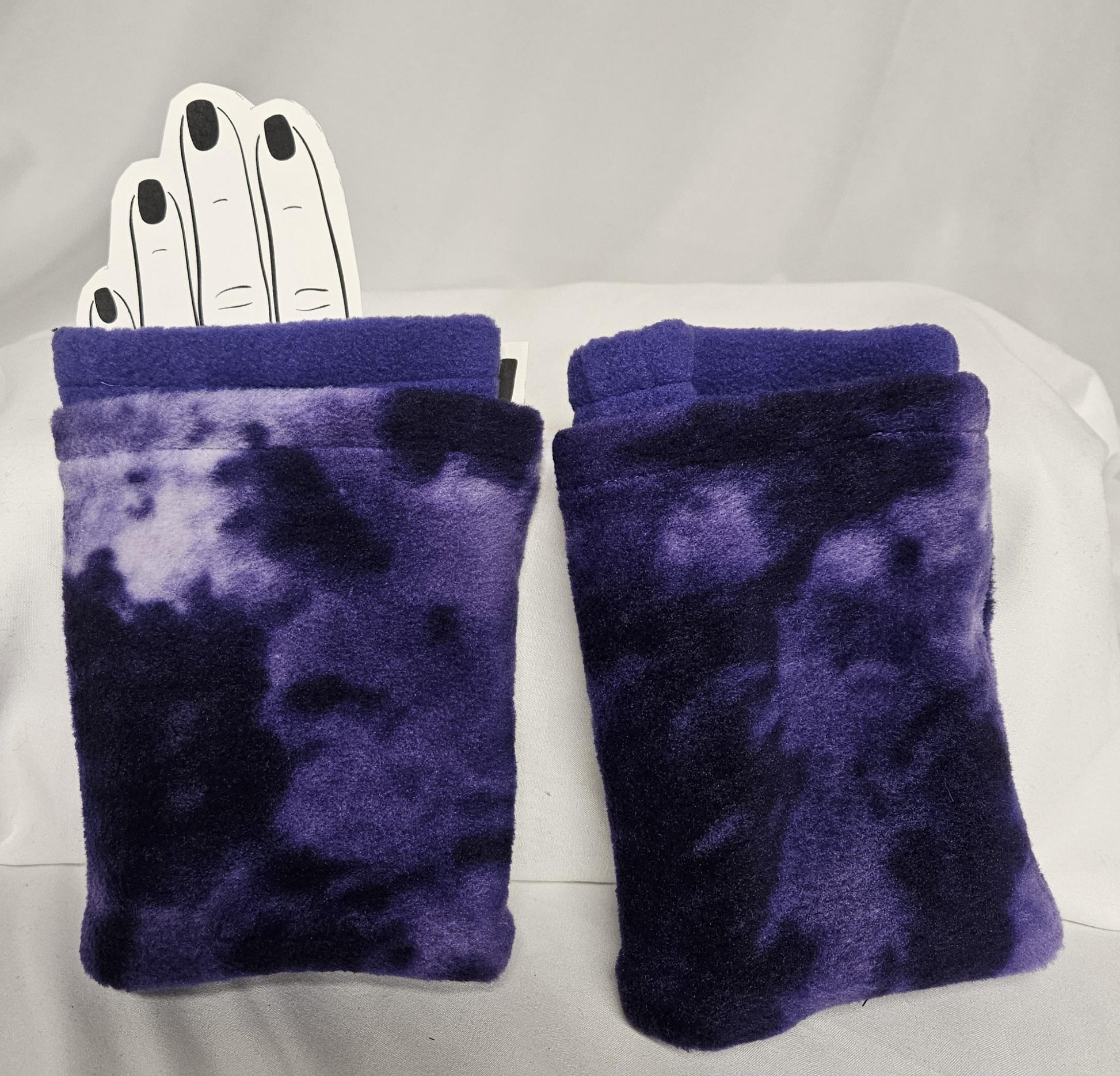 Purple Marbled Print Fleece Fingerless Gloves