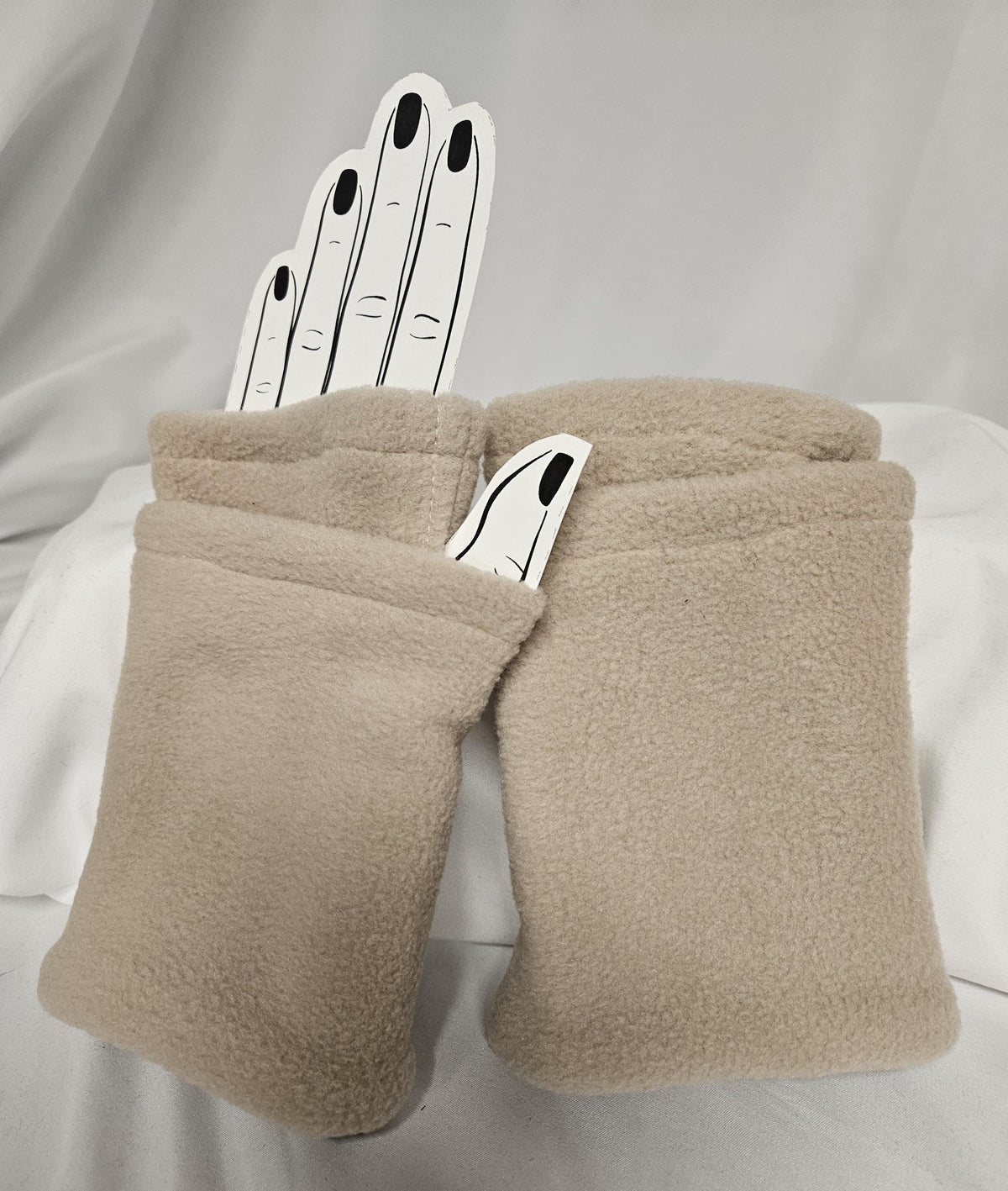 Beige Fleece Fingerless Gloves