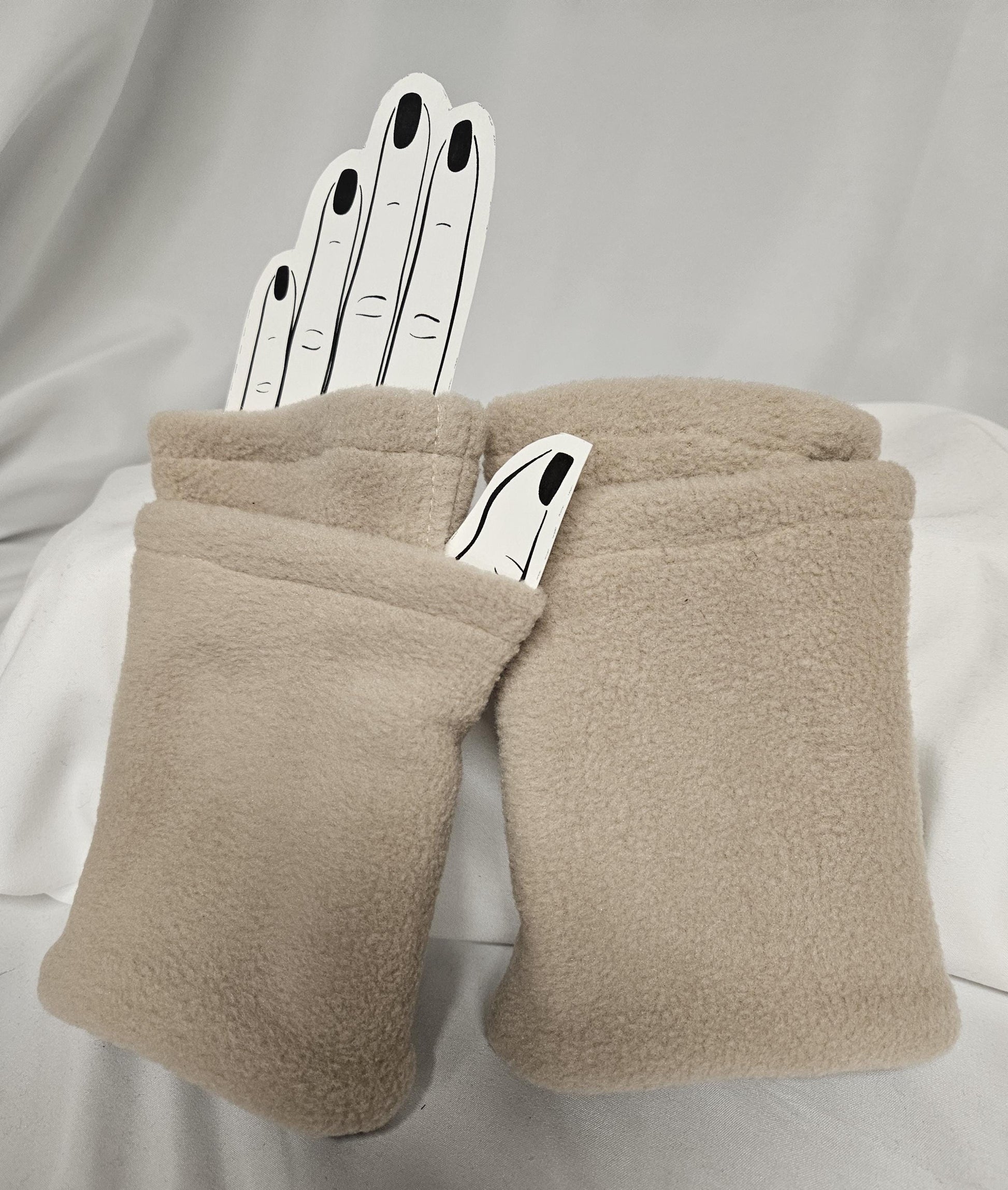 Beige Fleece Fingerless Gloves