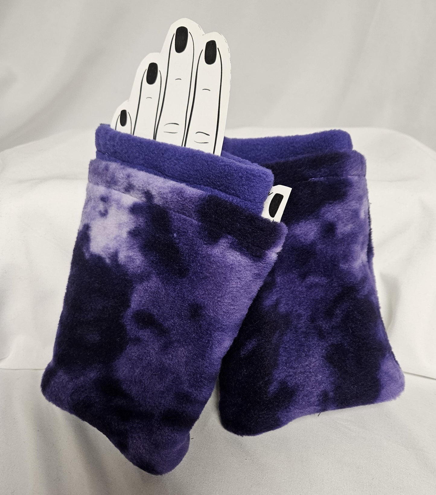 Purple Marbled Print Fleece Fingerless Gloves
