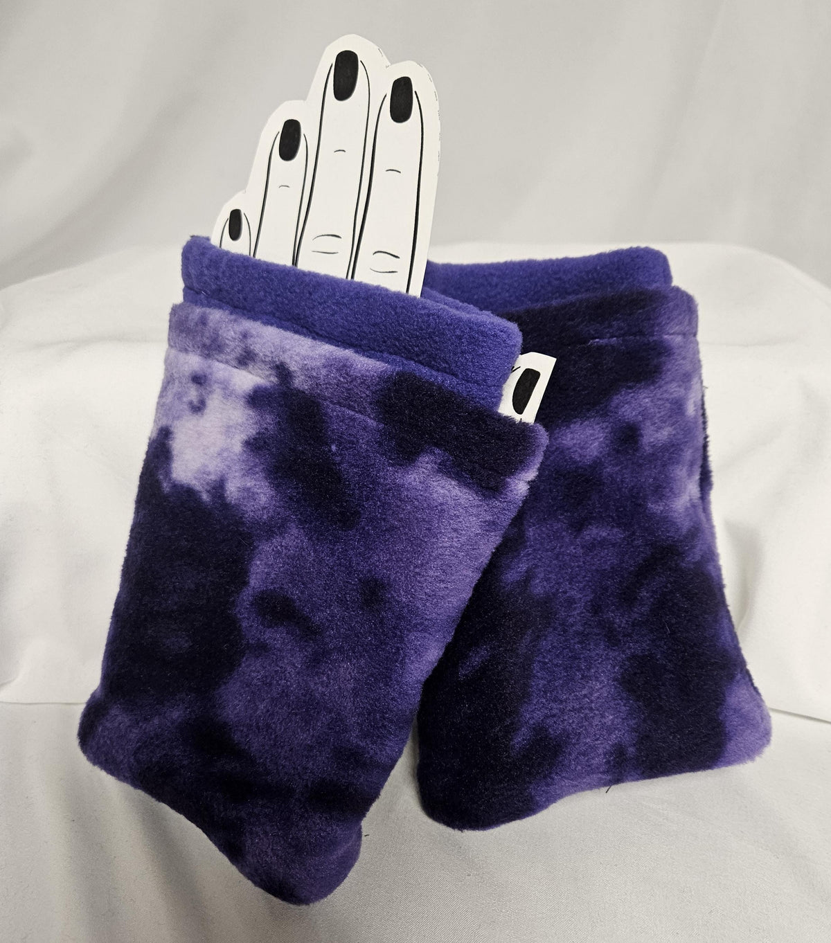 Purple Marbled Print Fleece Fingerless Gloves