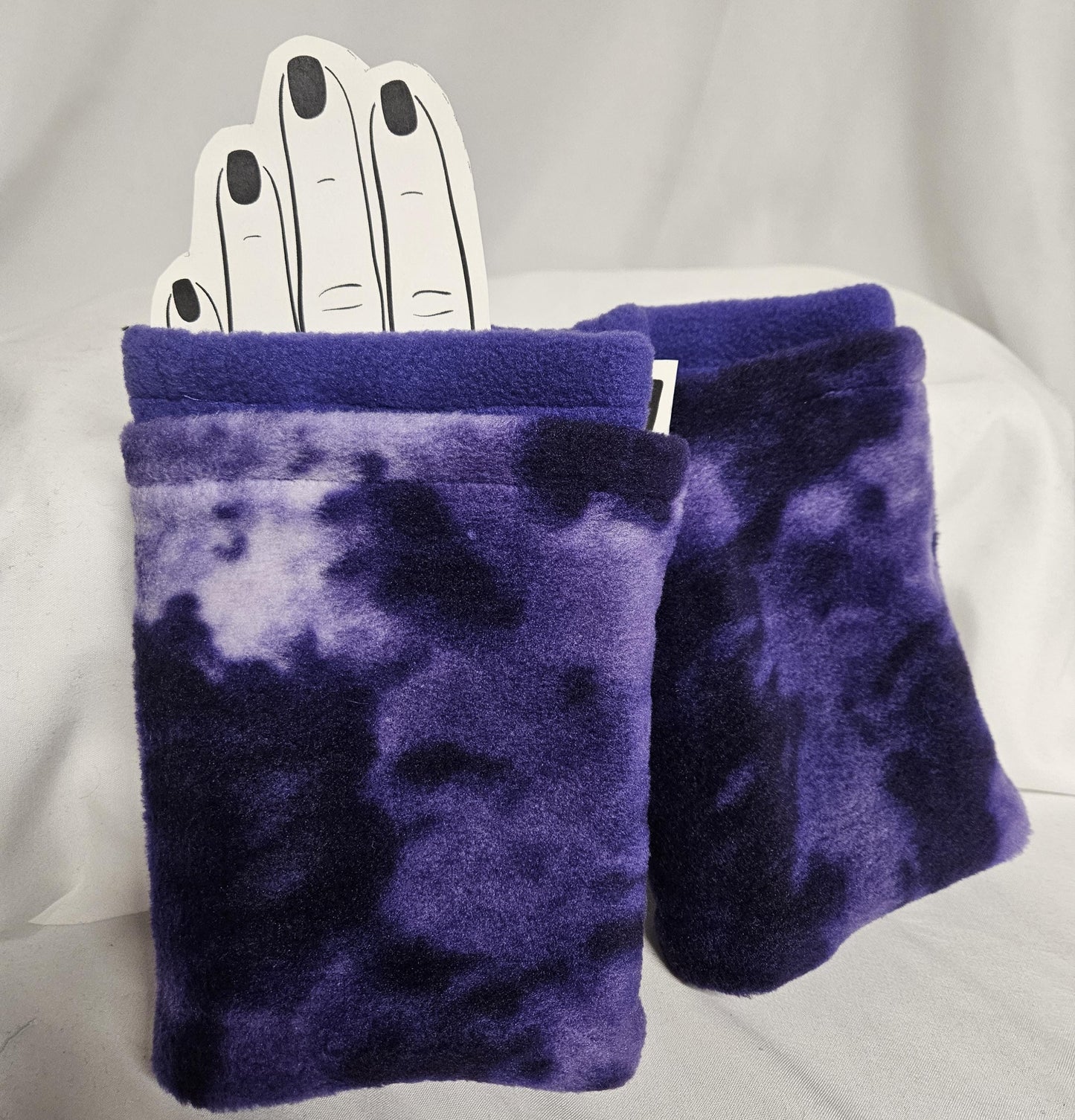 Purple Marbled Print Fleece Fingerless Gloves