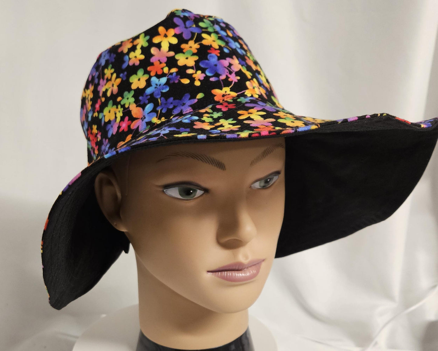 Reversible Floppy Floral Sun Hat with Bow | Handmade Wide Brim Cotton Garden Hat | Women's Summer Beach Hat | Colorful Flower Sunhat