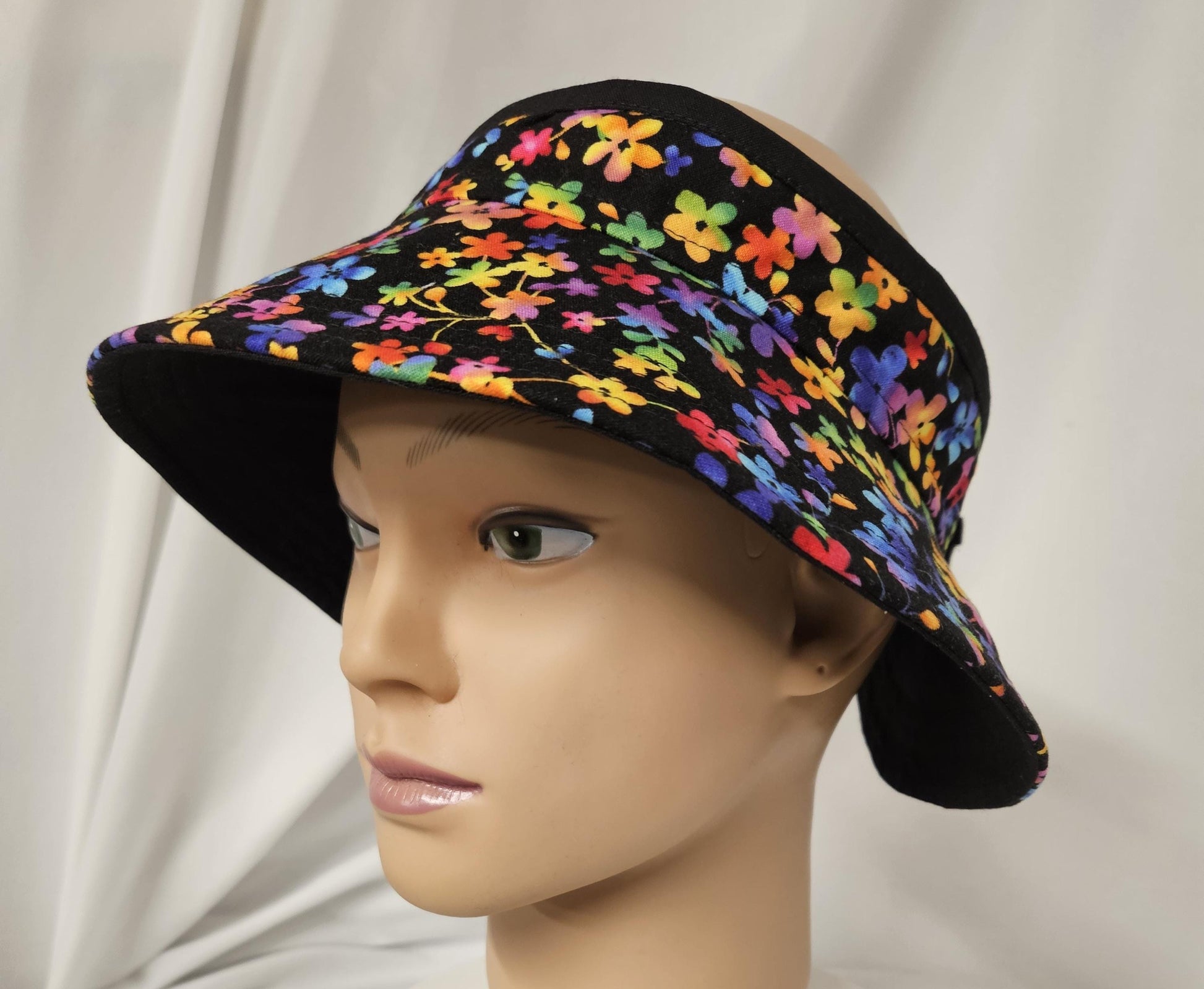 Foldable Floral Sun Visor | Roll-Up Travel Visor Hat | Handmade Wide Brim Visor | Adjustable Hook & Loop Closure | Women's Sun Visor