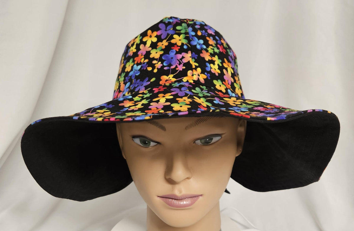 Reversible Floppy Floral Sun Hat with Bow | Handmade Wide Brim Cotton Garden Hat | Women's Summer Beach Hat | Colorful Flower Sunhat