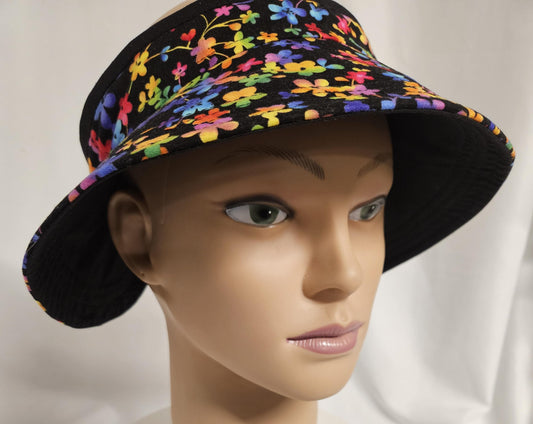 Foldable Floral Sun Visor | Roll-Up Travel Visor Hat | Handmade Wide Brim Visor | Adjustable Hook & Loop Closure | Women's Sun Visor