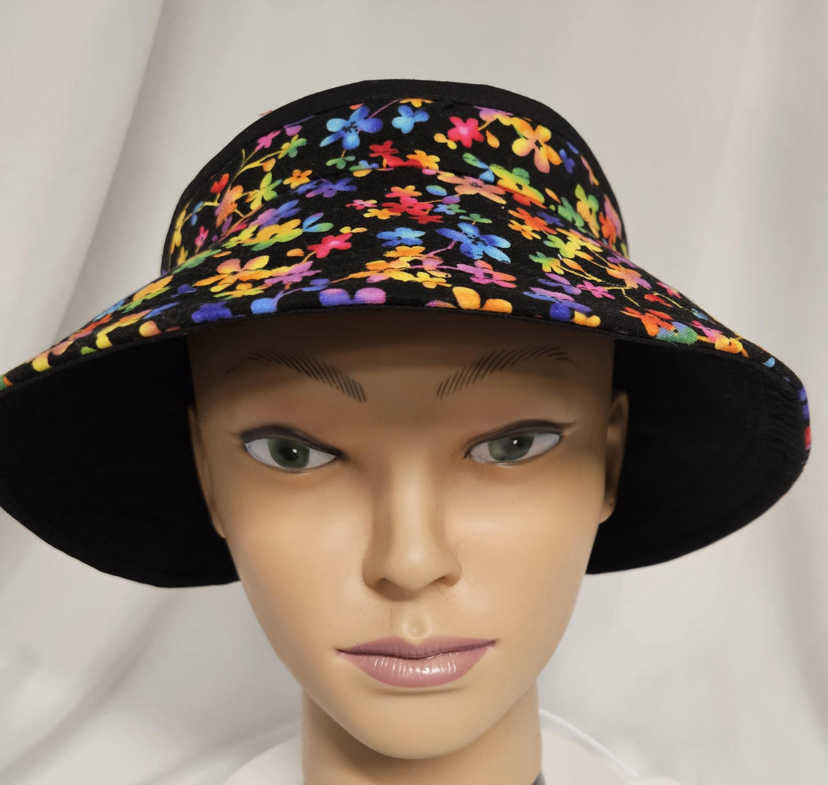Foldable Floral Sun Visor | Roll-Up Travel Visor Hat | Handmade Wide Brim Visor | Adjustable Hook & Loop Closure | Women's Sun Visor