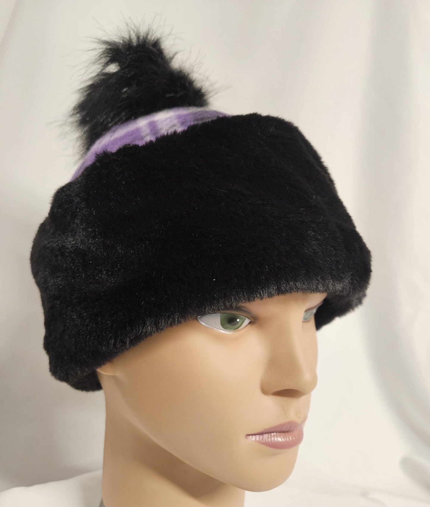 Cupcake Fleece Hat with Pom Pom – Adult Medium – Handmade Faux Fur Winter Hat