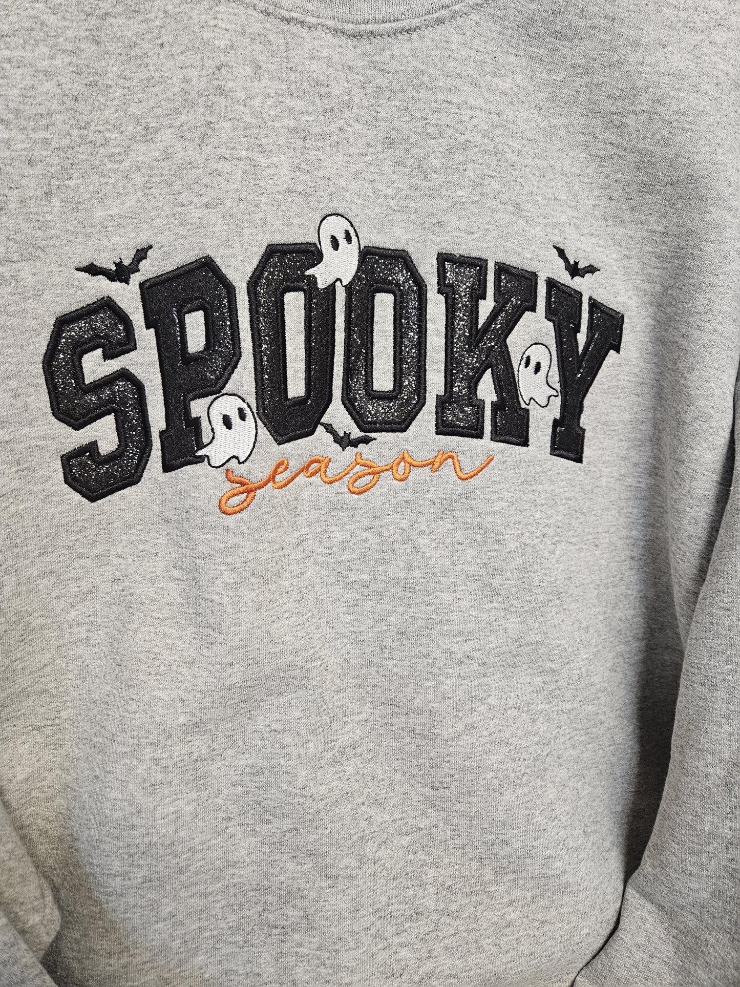 Spooky Season Embroidered Halloween Sweatshirt – Ghost Appliqué Crewneck – Cozy Fall Pullover
