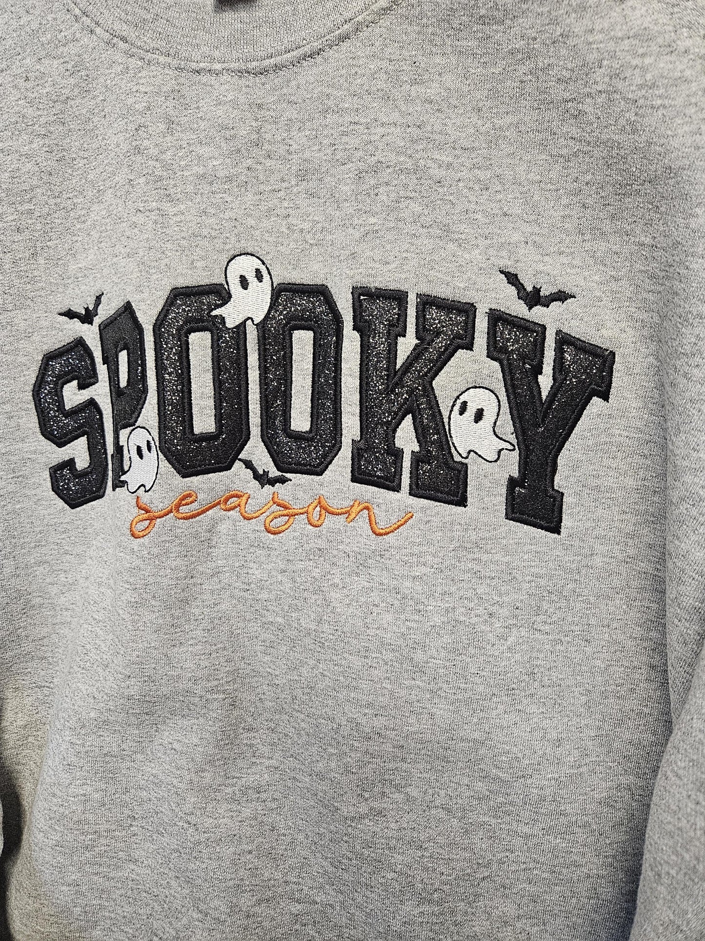Spooky Season Embroidered Halloween Sweatshirt – Ghost Appliqué Crewneck – Cozy Fall Pullover