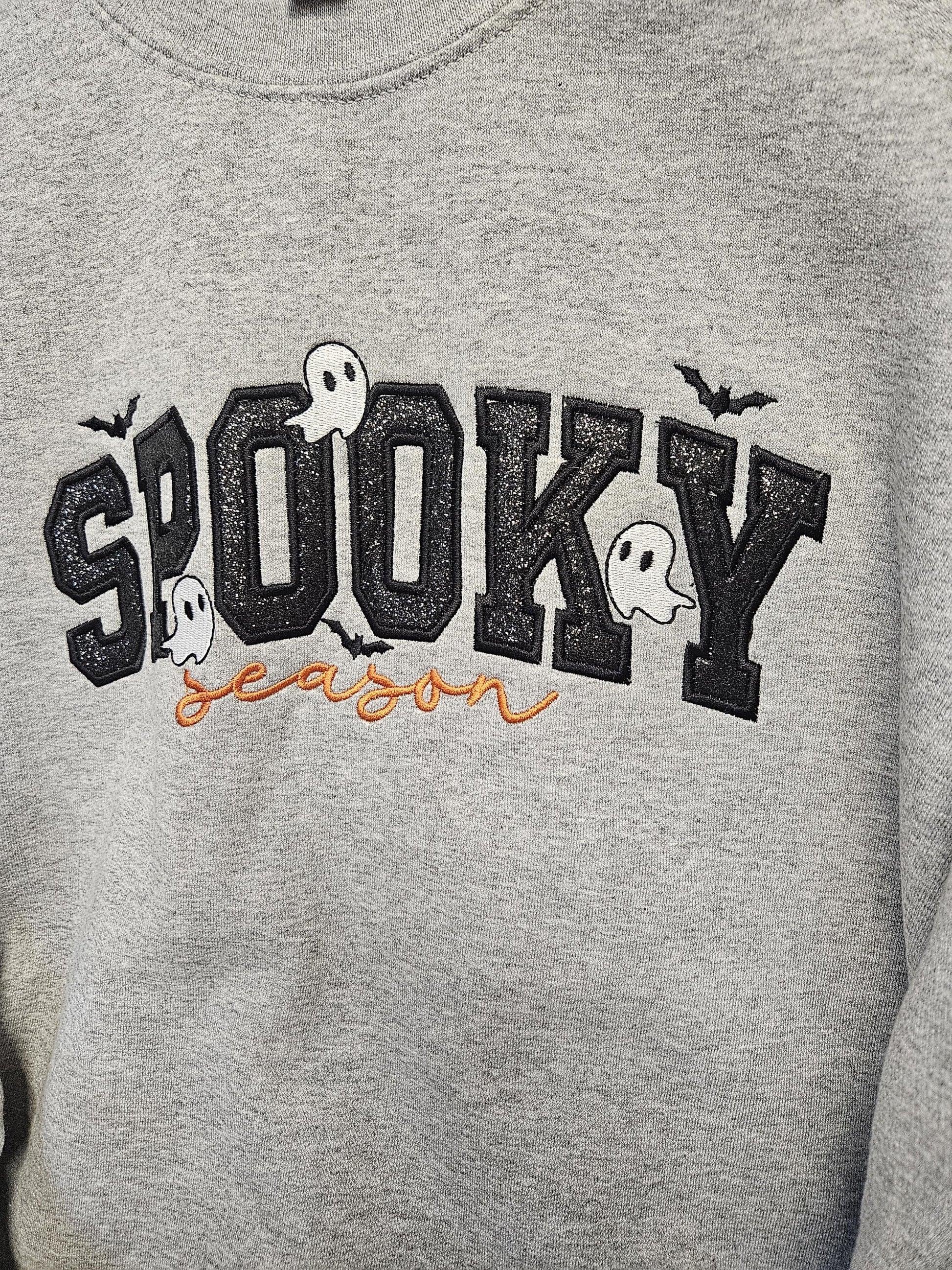 Spooky Season Embroidered Halloween Sweatshirt – Ghost Appliqué Crewneck – Cozy Fall Pullover