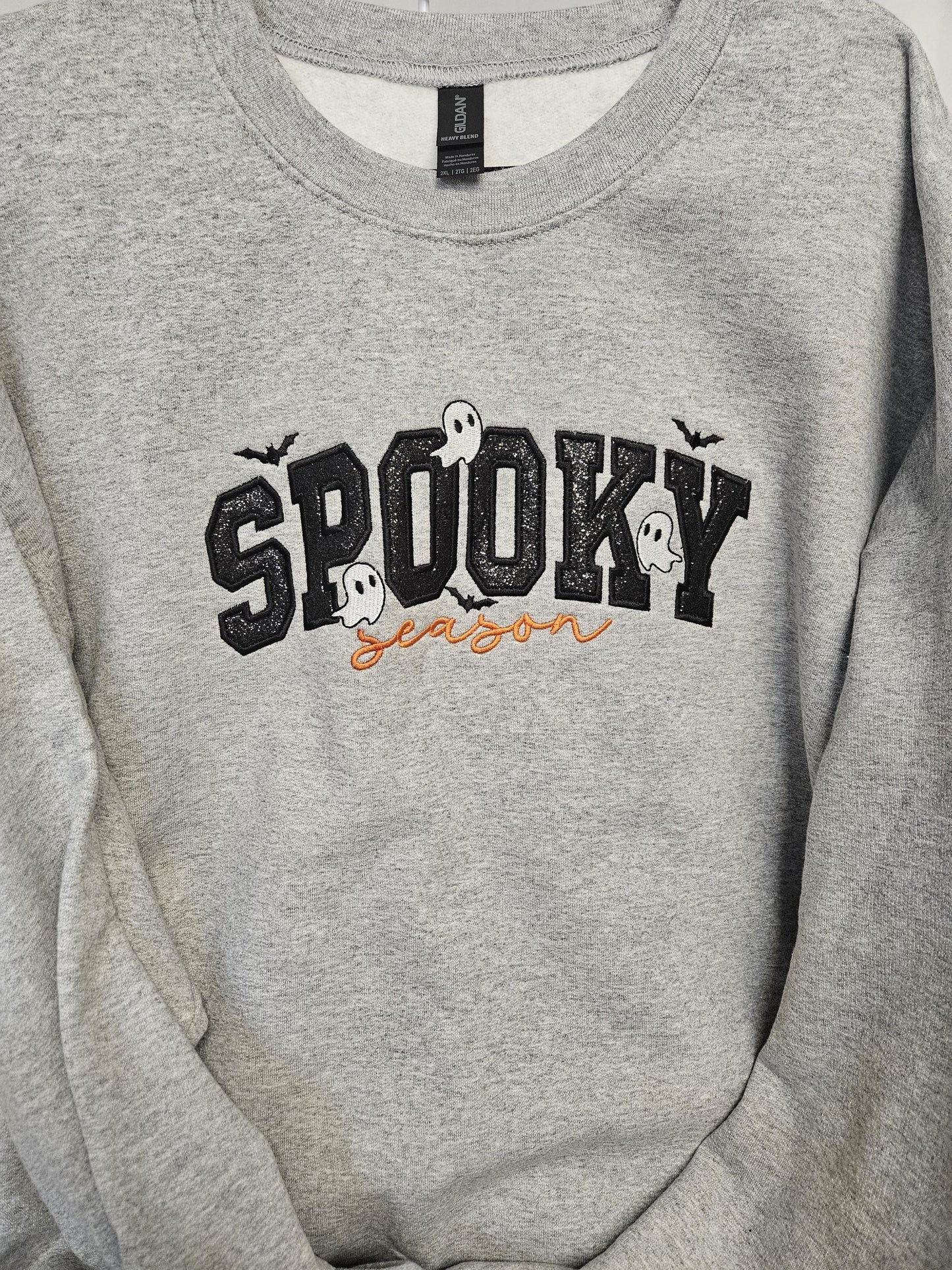 Spooky Season Embroidered Halloween Sweatshirt – Ghost Appliqué Crewneck – Cozy Fall Pullover