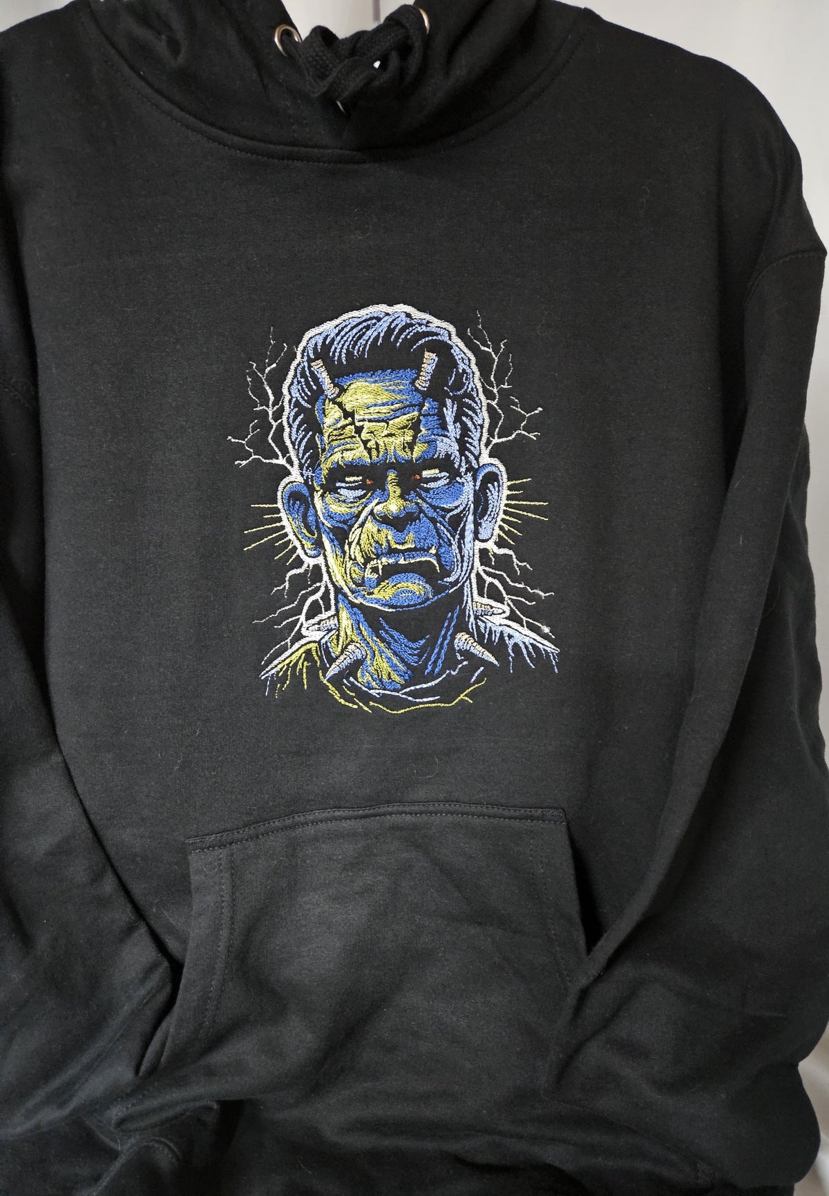 Frankenstein Embroidered Hoodie | Glow in the Dark Lightning | Horror Halloween Sweatshirt | Classic Monster Hoodie