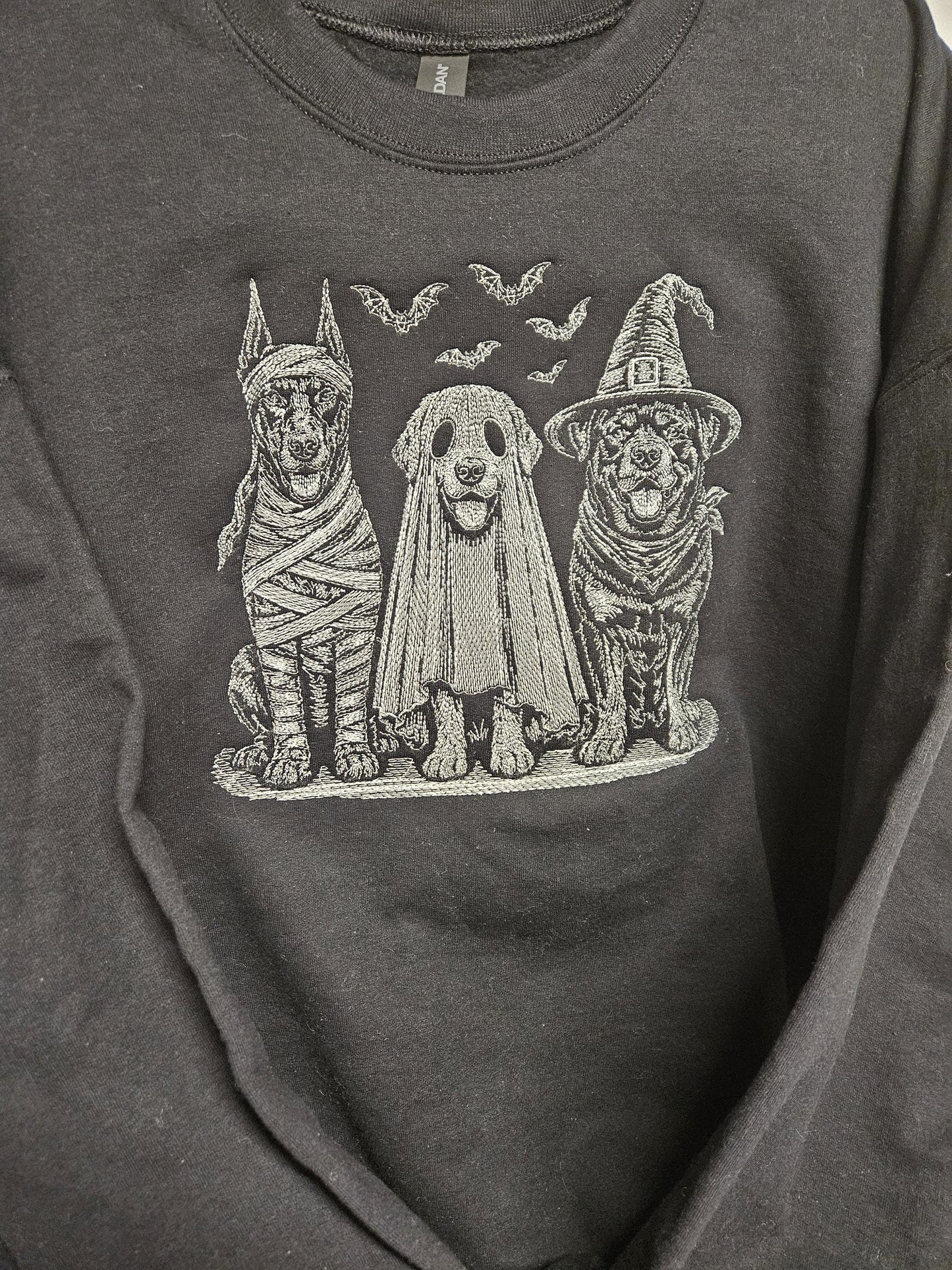 The Boo Crew Embroidered Halloween Sweatshirt | Ghost Dog Witch Dog Mummy Dog Crewneck | Sketch Embroidery Fall Pullover