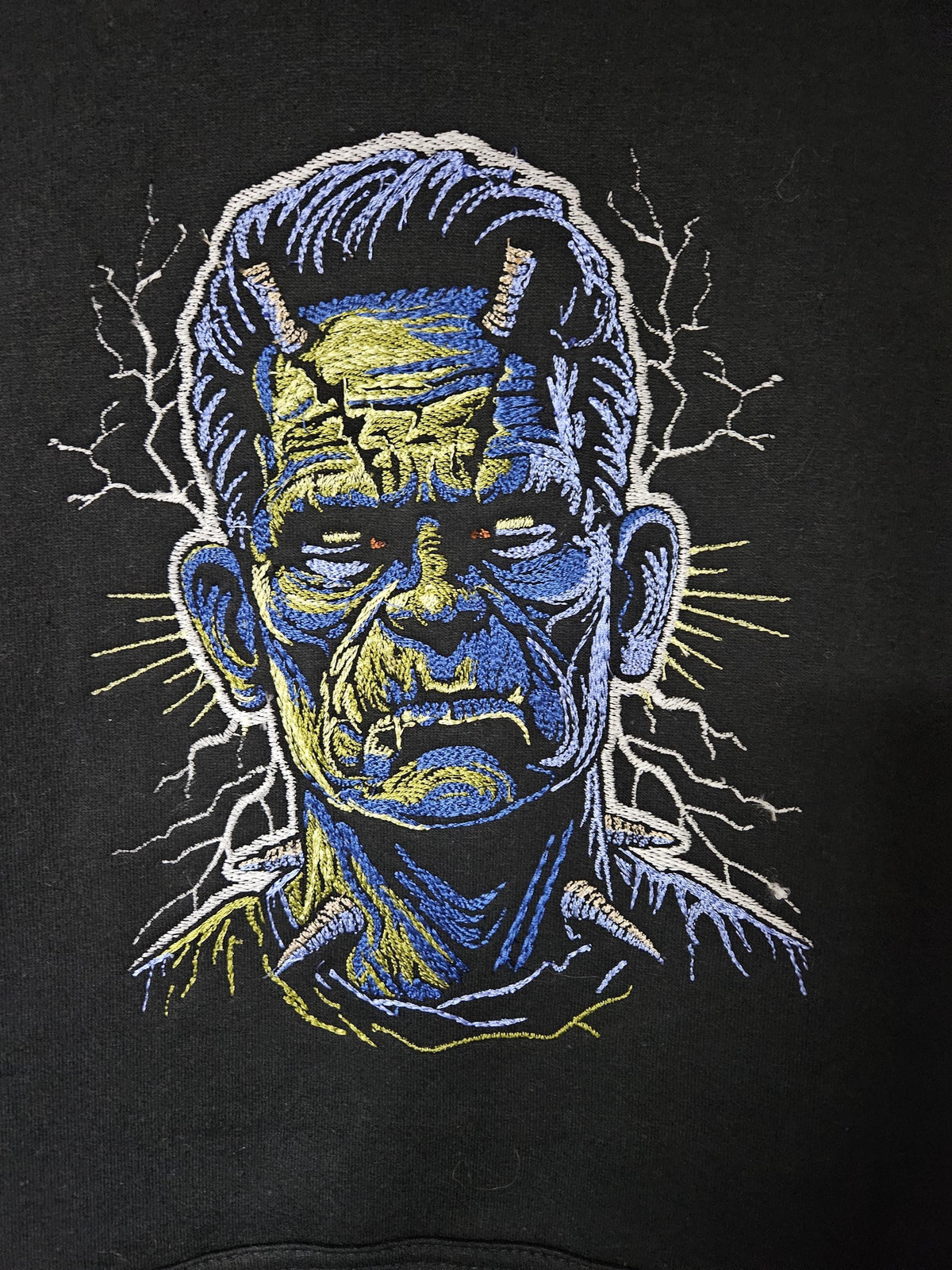 Frankenstein Embroidered Hoodie | Glow in the Dark Lightning | Horror Halloween Sweatshirt | Classic Monster Hoodie