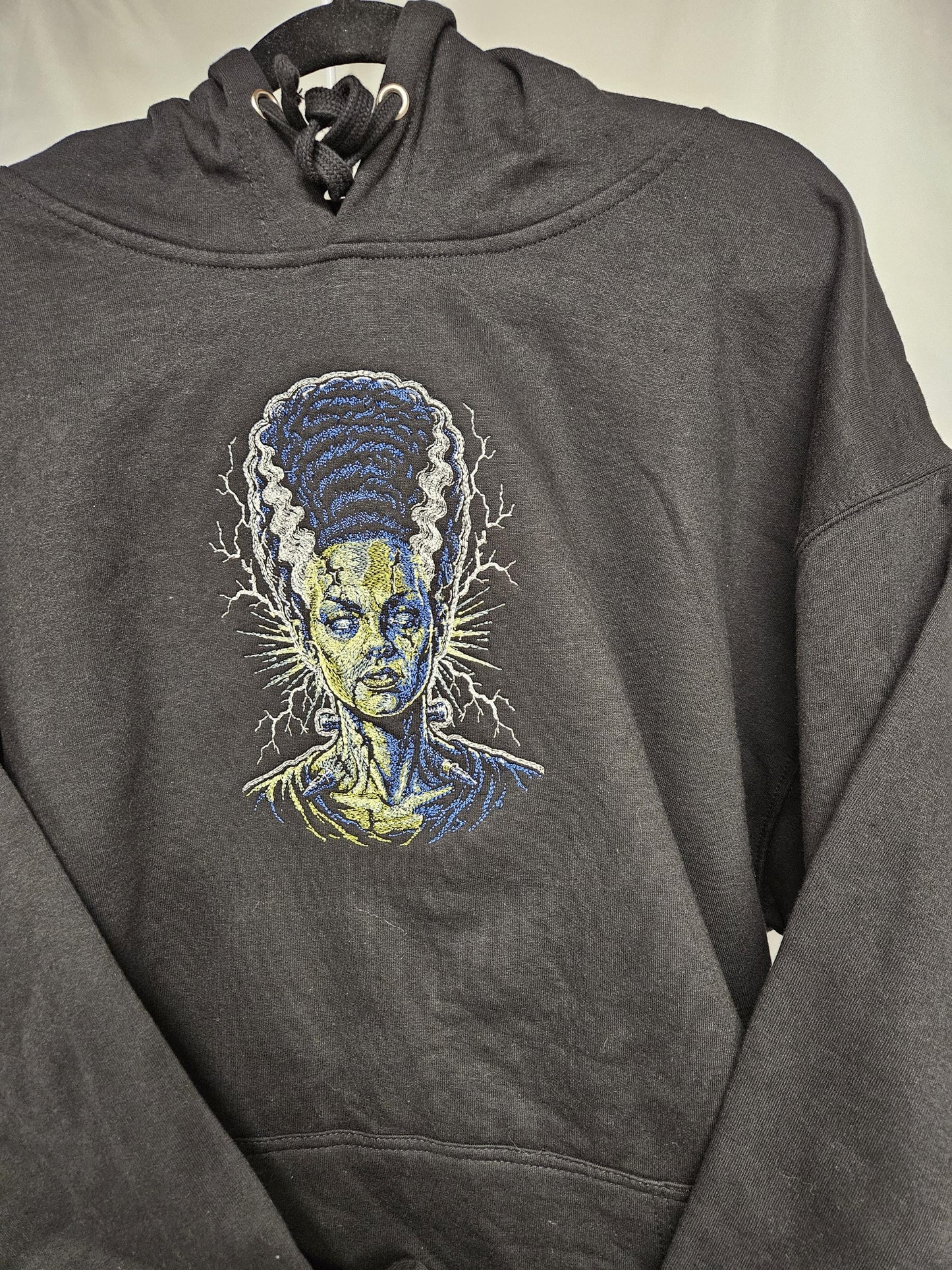 Bride of Frankenstein Embroidered Hoodie | Glow in the Dark Lightning | Classic Horror Monster Sweatshirt | Halloween Gothic Hoodie
