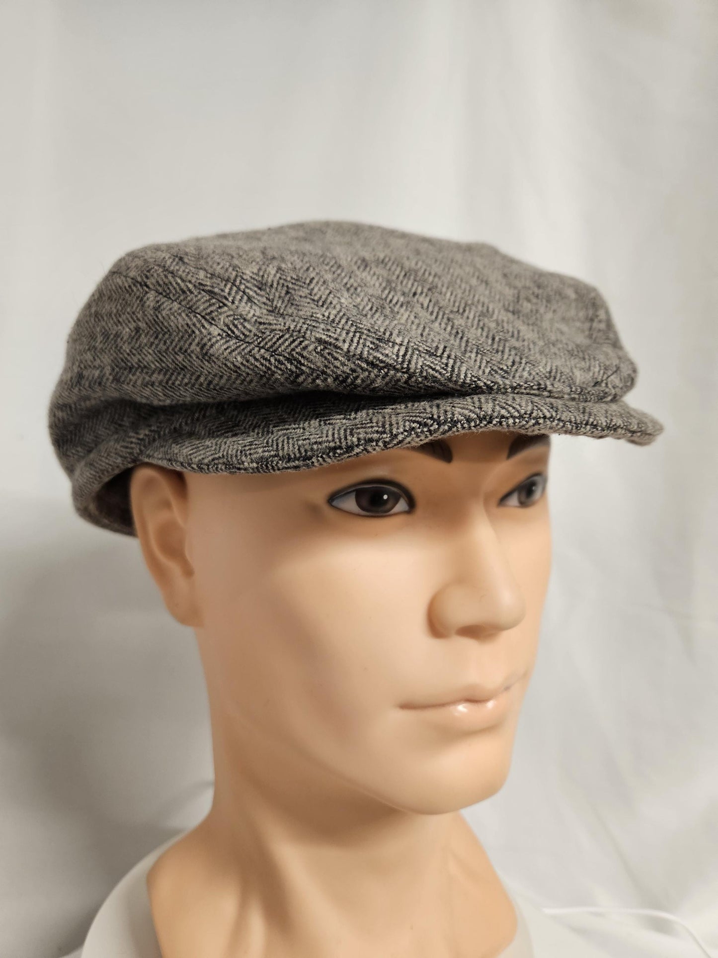 Handmade Herringbone Flat Cap – Brushed Cotton Newsboy Cap – Gray Classic Driving Cap – Men’s Vintage Style Hat