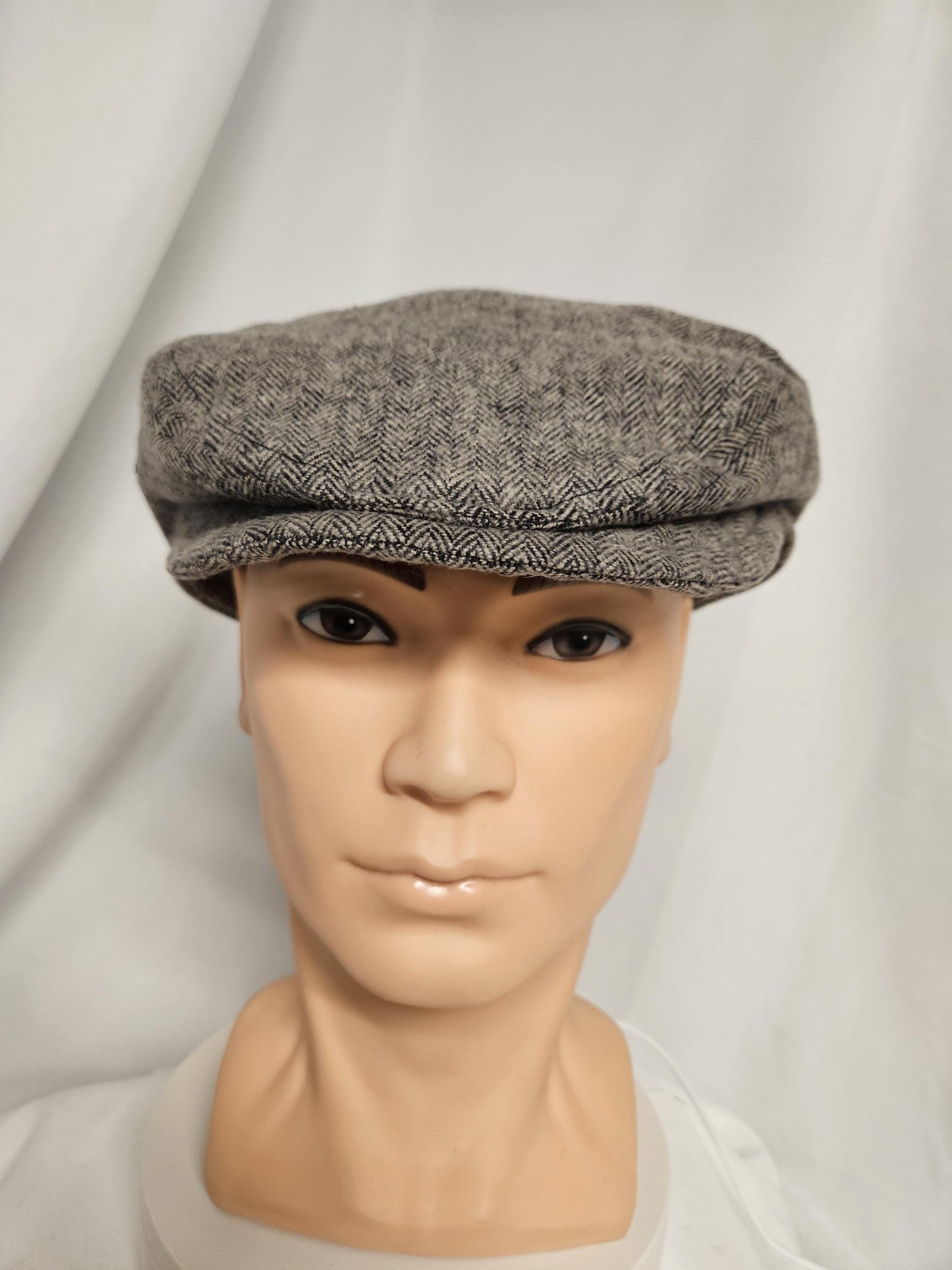 Handmade Herringbone Flat Cap – Brushed Cotton Newsboy Cap – Gray Classic Driving Cap – Men’s Vintage Style Hat