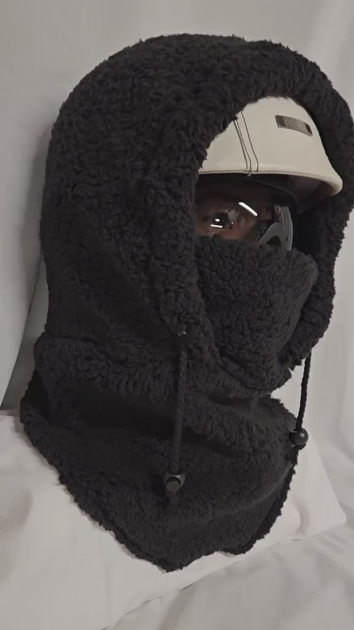 Black Anti Pill Fleece Large Ski Helmet Cover