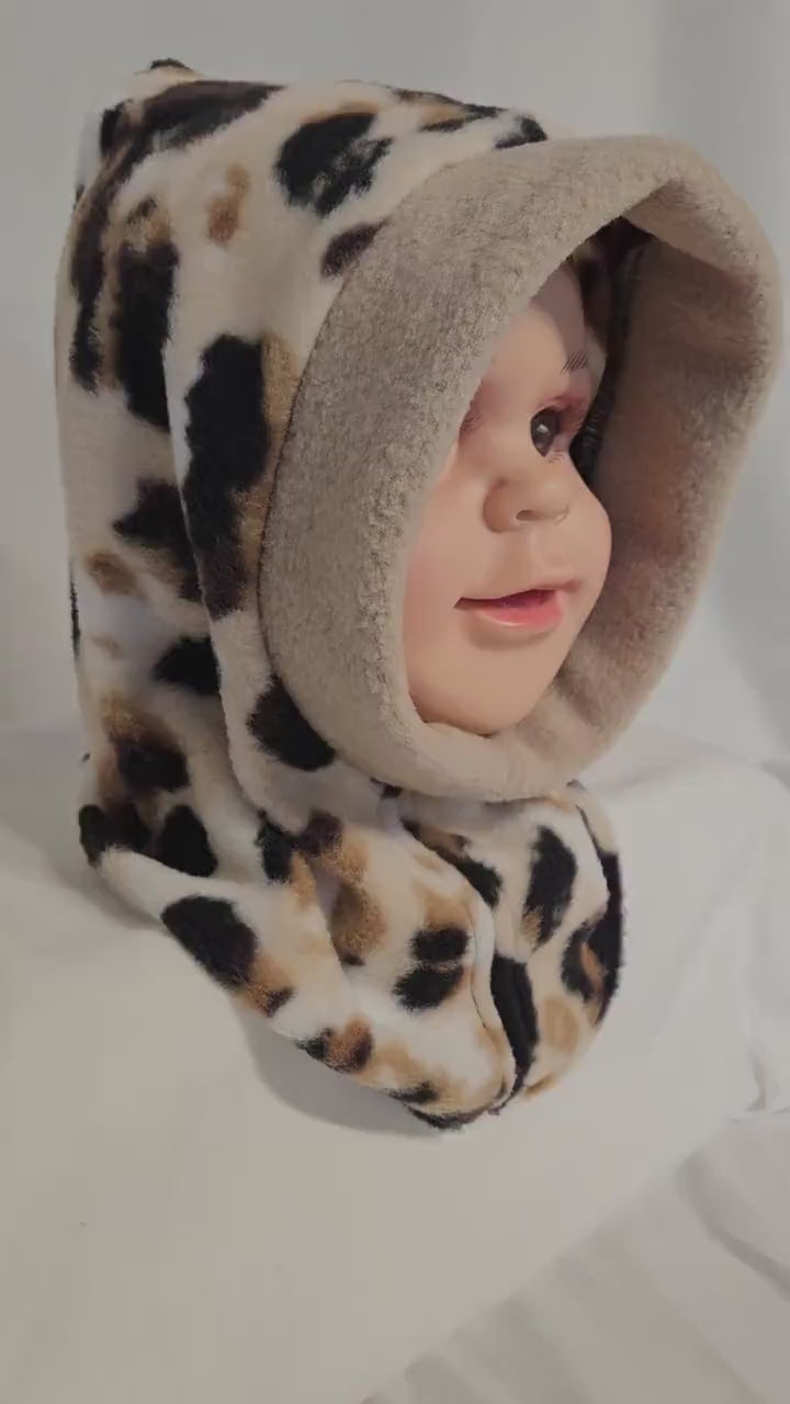 Animal Spots Cozy Fleece Winter Hood – Children’s Large (Fits Ages 18 - 24 months) | Handmade Balaclava