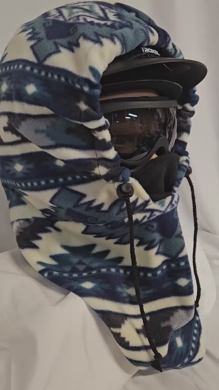 Blue Aztec Anti Pill Plush Fleece Large Ski Helmet Cover