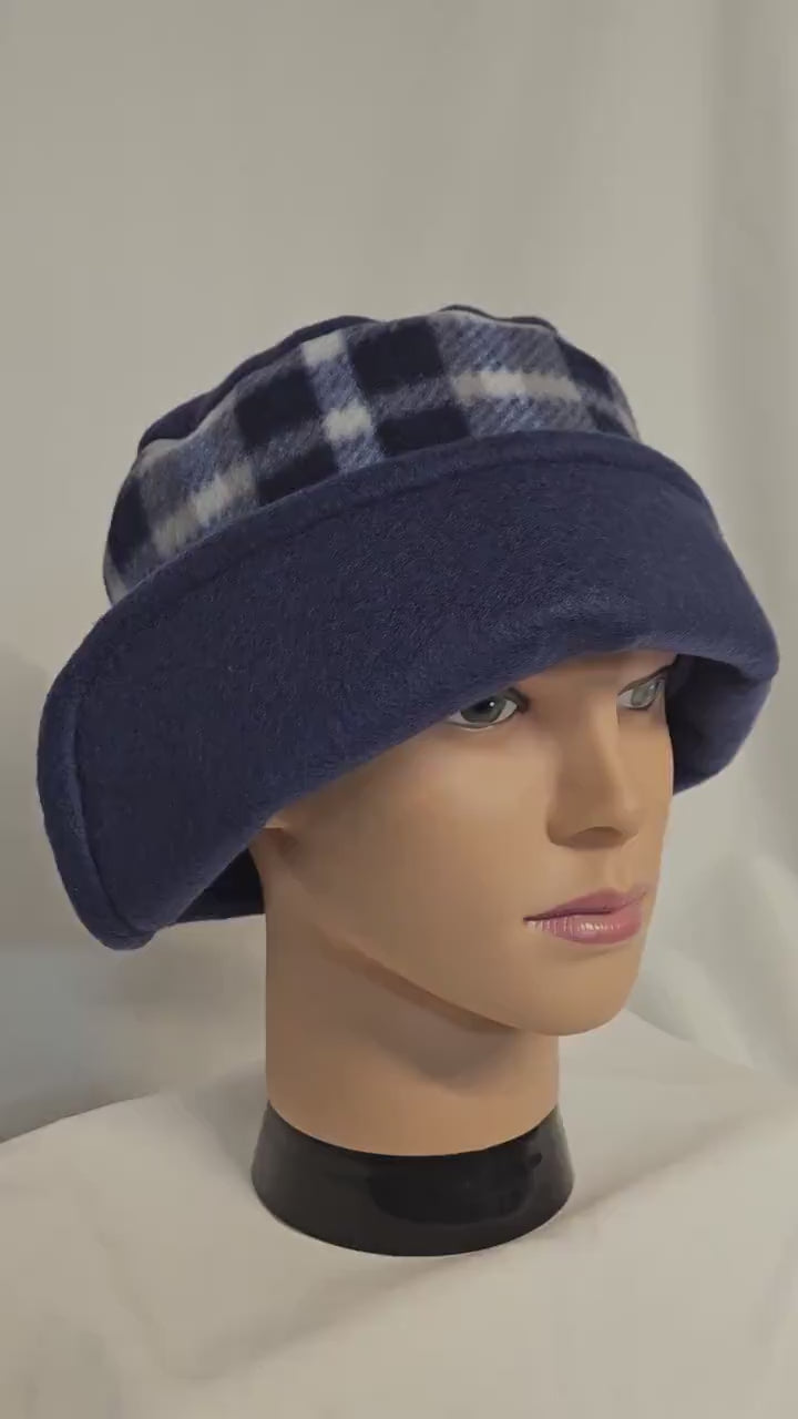 Blue Plaid Fleece Winter Right Side Flapper Hat